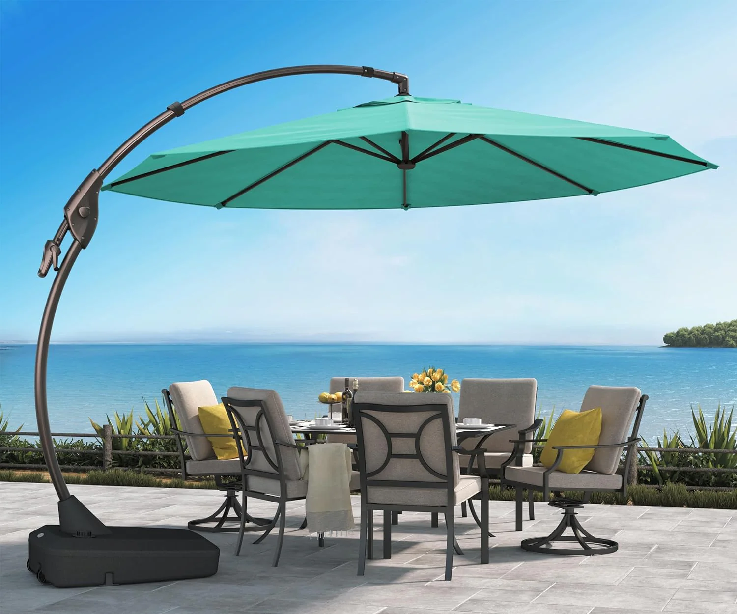 Deluxe Curvy Aluminum Offset Umbrella, Patio Cantilever Umbrella