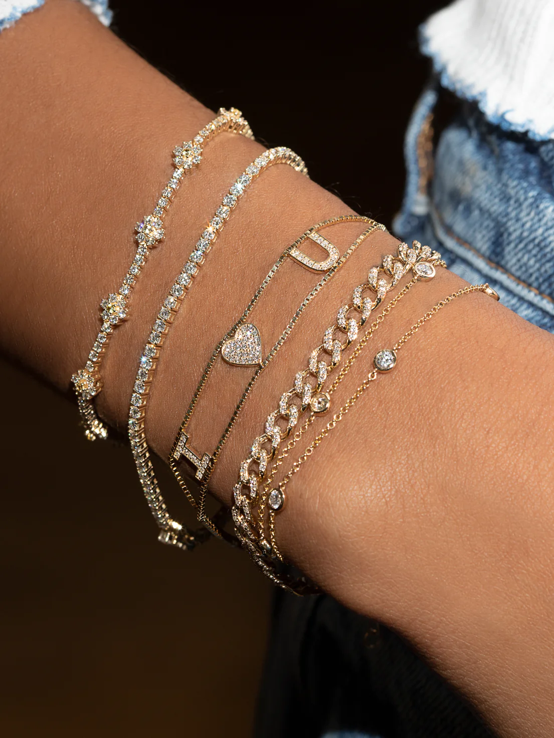 Diamond I Love You Chain Bracelet - White Diamond / 14k Yellow Gold