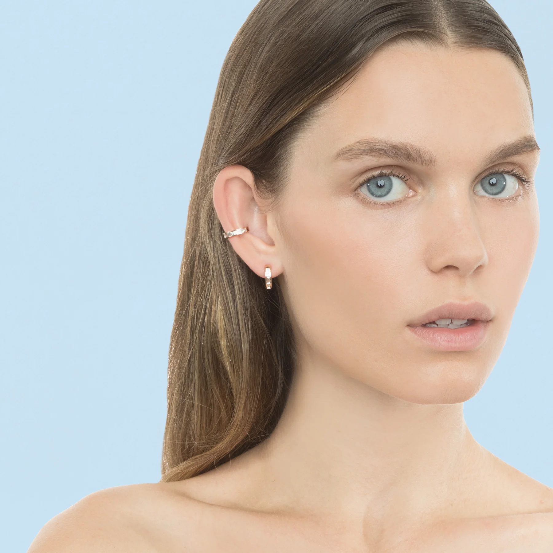 Princess Baguette Ear Cuff - White Diamond / 14k Rose Gold