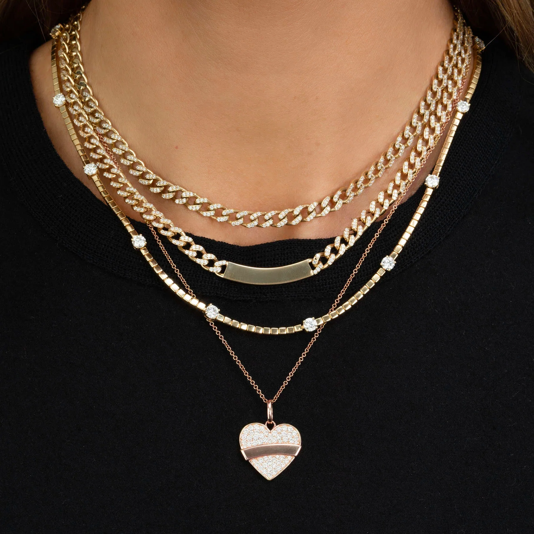 Tattoo Heart Pendant - White Diamond Pav��| / 14k Rose Gold