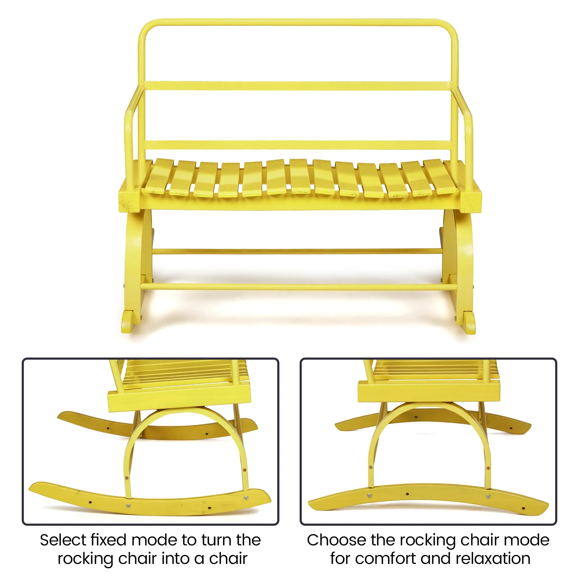 Garvee 2-Person Rocking Chair, Outdoor Lawn Chairs,Wooden Seat Porch Rocker Chair, Outdoor/Indoor Patio Rocker Chair for Garden Lawn, Ironwood Rocking Chair, Yellow