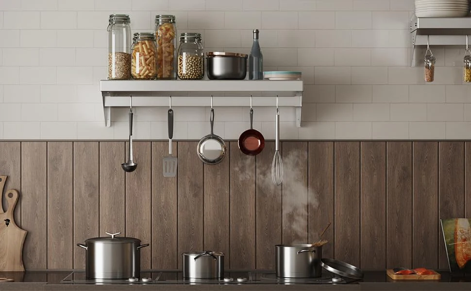 Garvee 2 Pack Stainless Steel Shelf 12x36 Inches,200LBS Multifunctional Metal Wall Mounted Shelf with 2 Stainless Steel Backsplashs and 6 Hooks