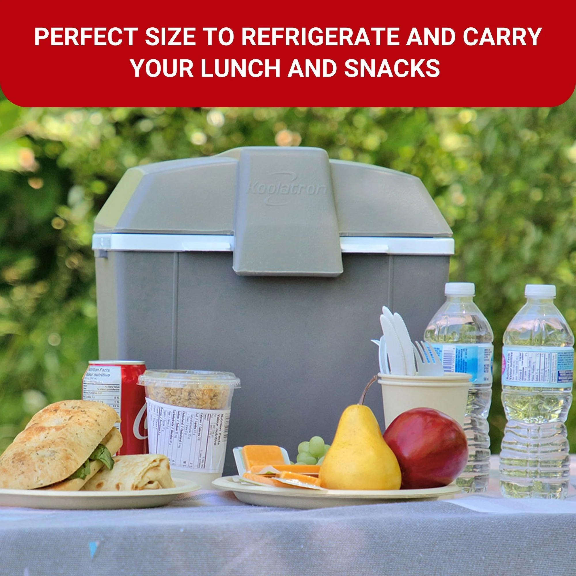 Koolatron 12V Electric Cooler/Warmer, 9L (9.8qt) Thermoelectric Lunch Box, Adjustable Strap, 12 Volt DC Connection, Plug In Iceless Portable Car Fridge, For Work Travel Vehicle Truck RV, Gray