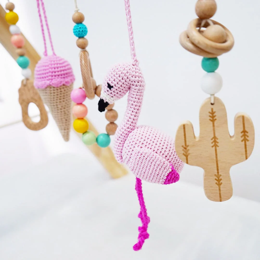 Handmade Wooden Baby Activity Center with 5 Hanging Toys: Eco-Friendly, Educational Play Gym with Handmade Toys