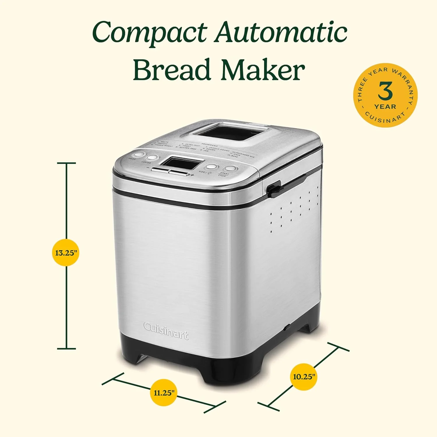 Bread Maker Machine, Compact and Automatic, Customizable Settings, Up to 2lb Loaves