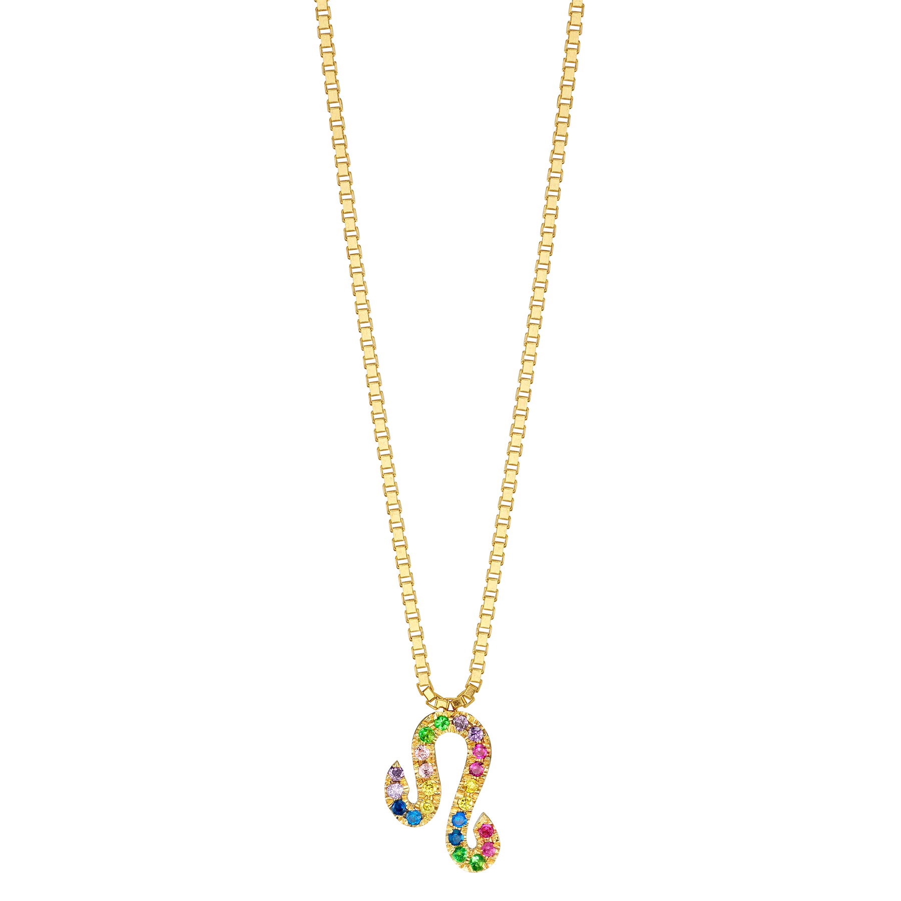 Zodiac Station Necklace - Rainbow / 14k Yellow Gold