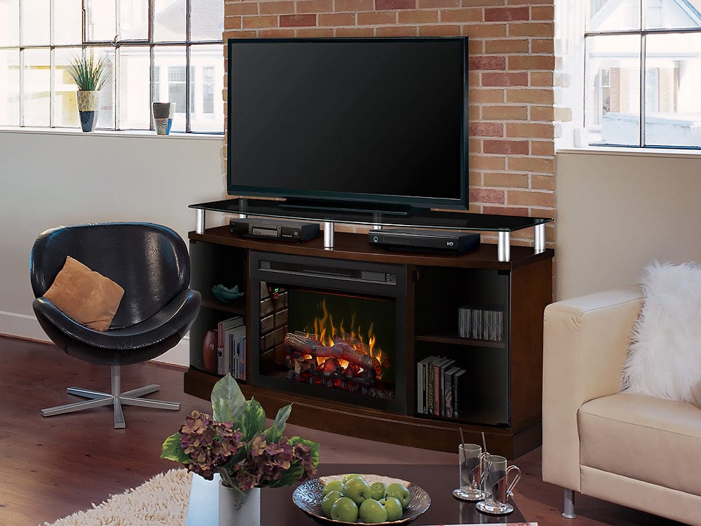 Windham Electric Fireplace Media Console in Mocha w/ Logs