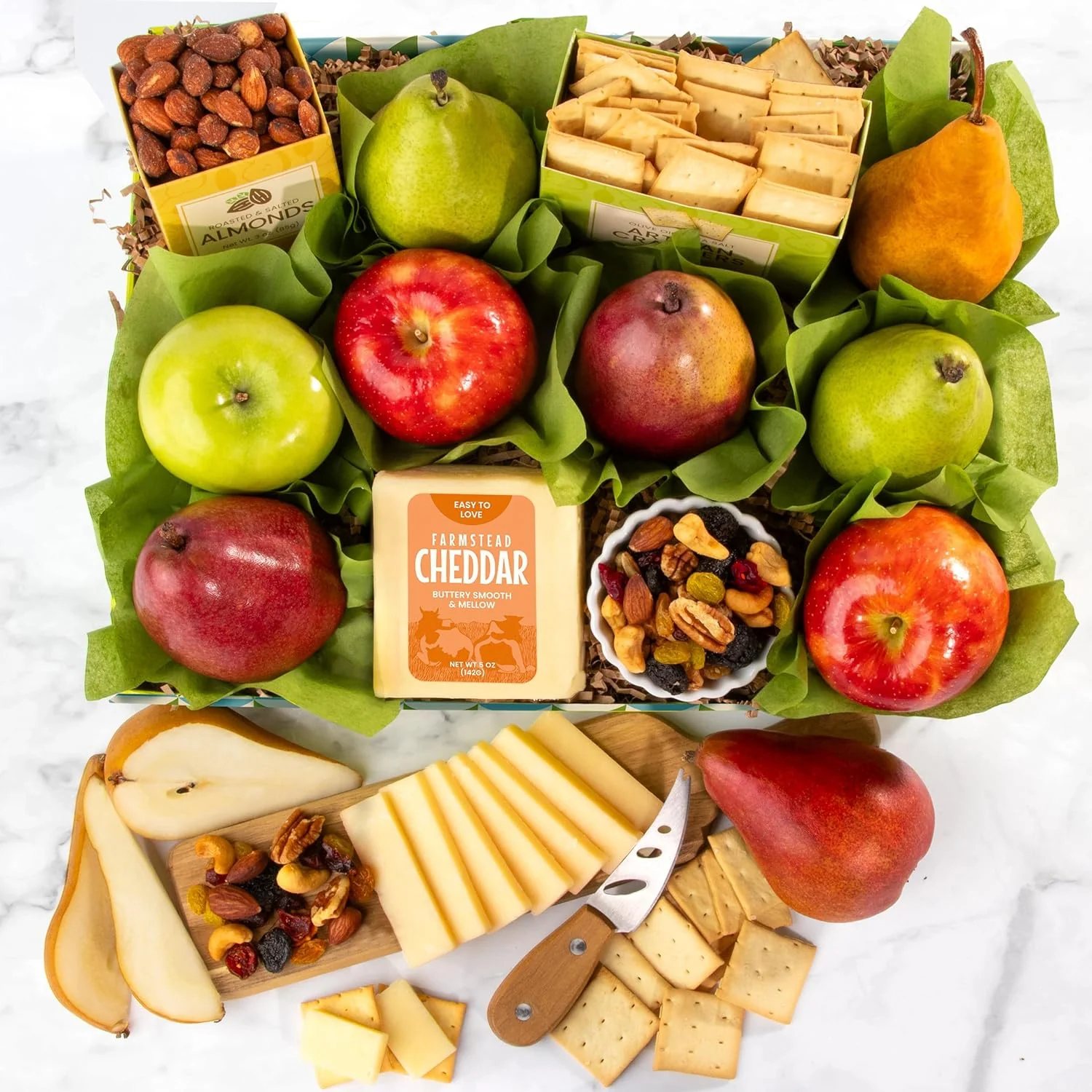Happy Holidays Fresh Fruit Basket with Cheese and Nuts