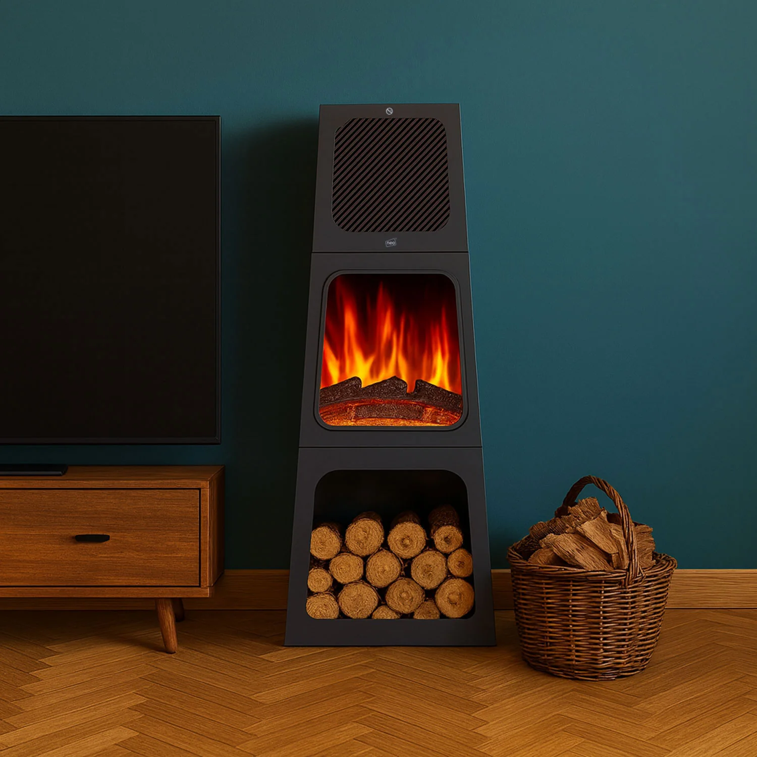 Neo Electric Heater Fireplace Modern Pyramid Free Standing