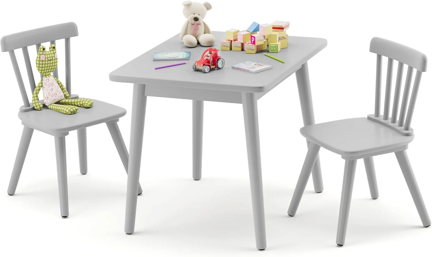 Kids Table and Chair Set - Rubberwood with Non-Slip Legs and Round Edges