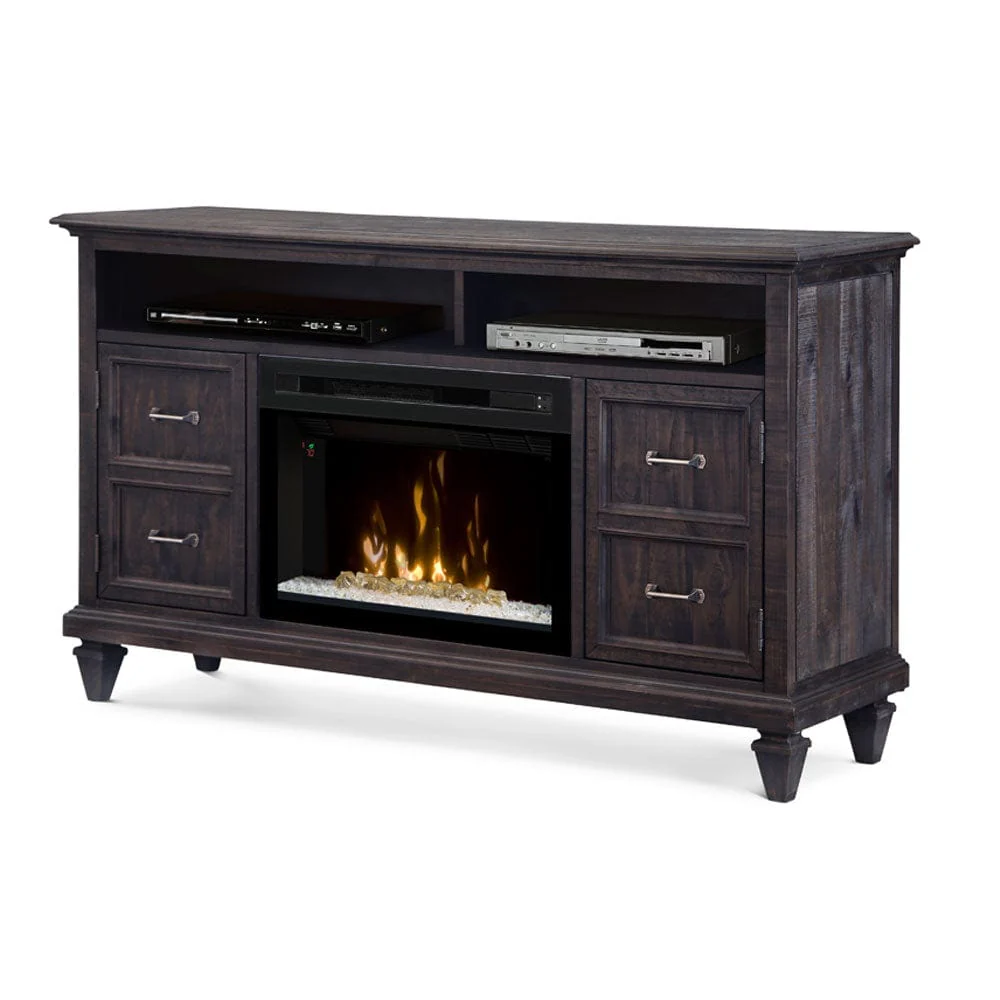 Solomon Electric Fireplace Media Console w/ Glass in Weathered Grey
