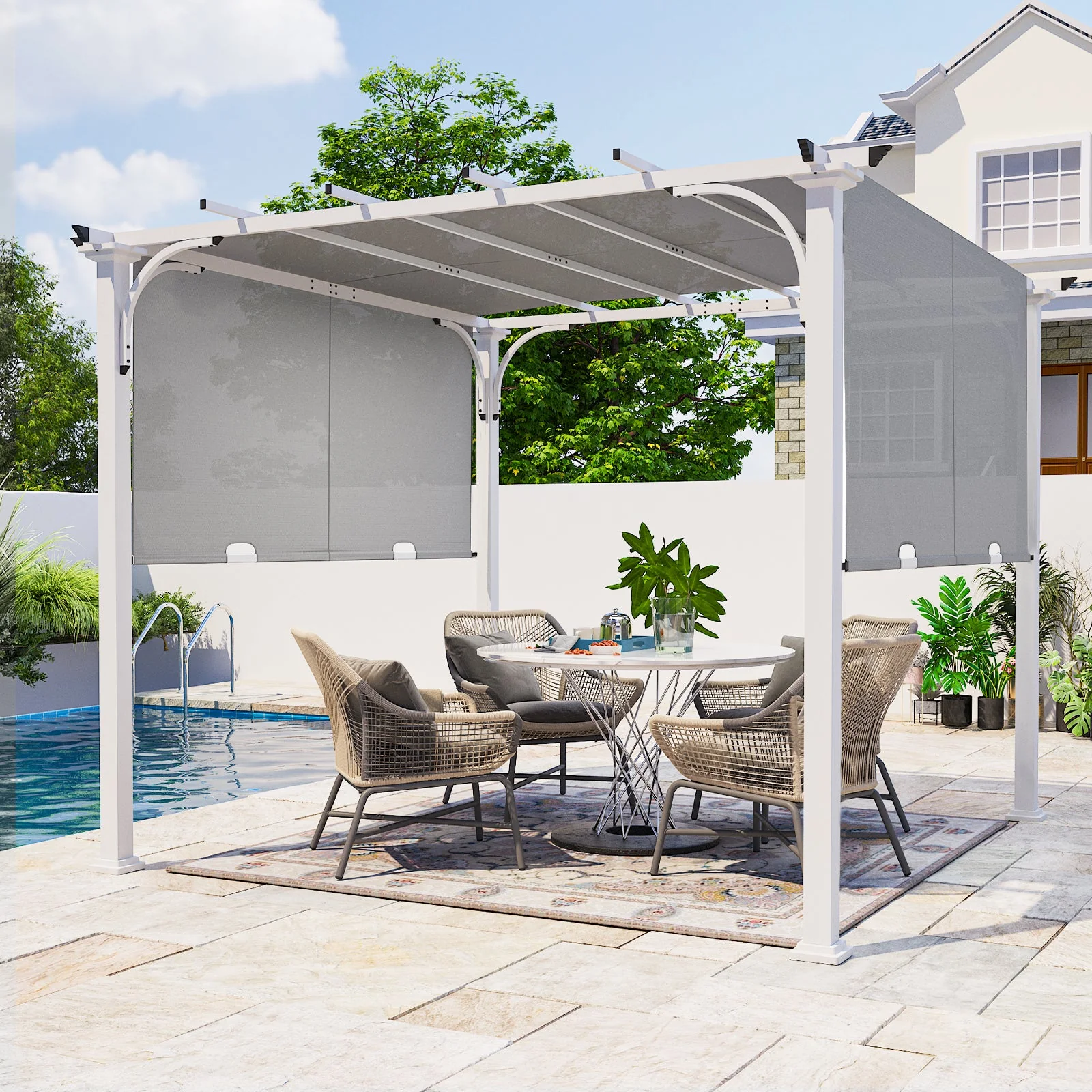 10x10 Metal Pergola with Textilene Top