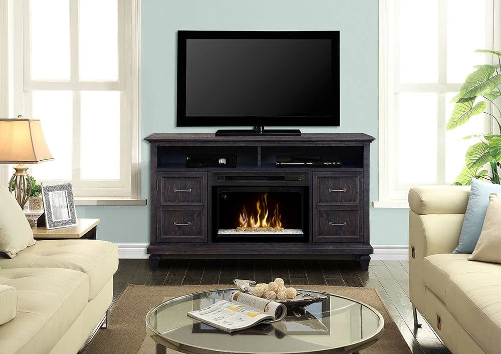 Solomon Electric Fireplace Media Console w/ Glass in Weathered Grey
