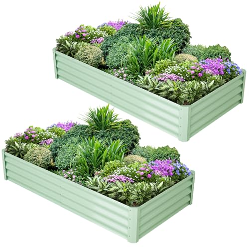Garvee 2 Pcs 6' X 3' X 1' Raised Garden Bed, Galvanized Planter, Upgraded Quality, Open Base, Safety Edge, Gloves, Outdoor Gardening, Green