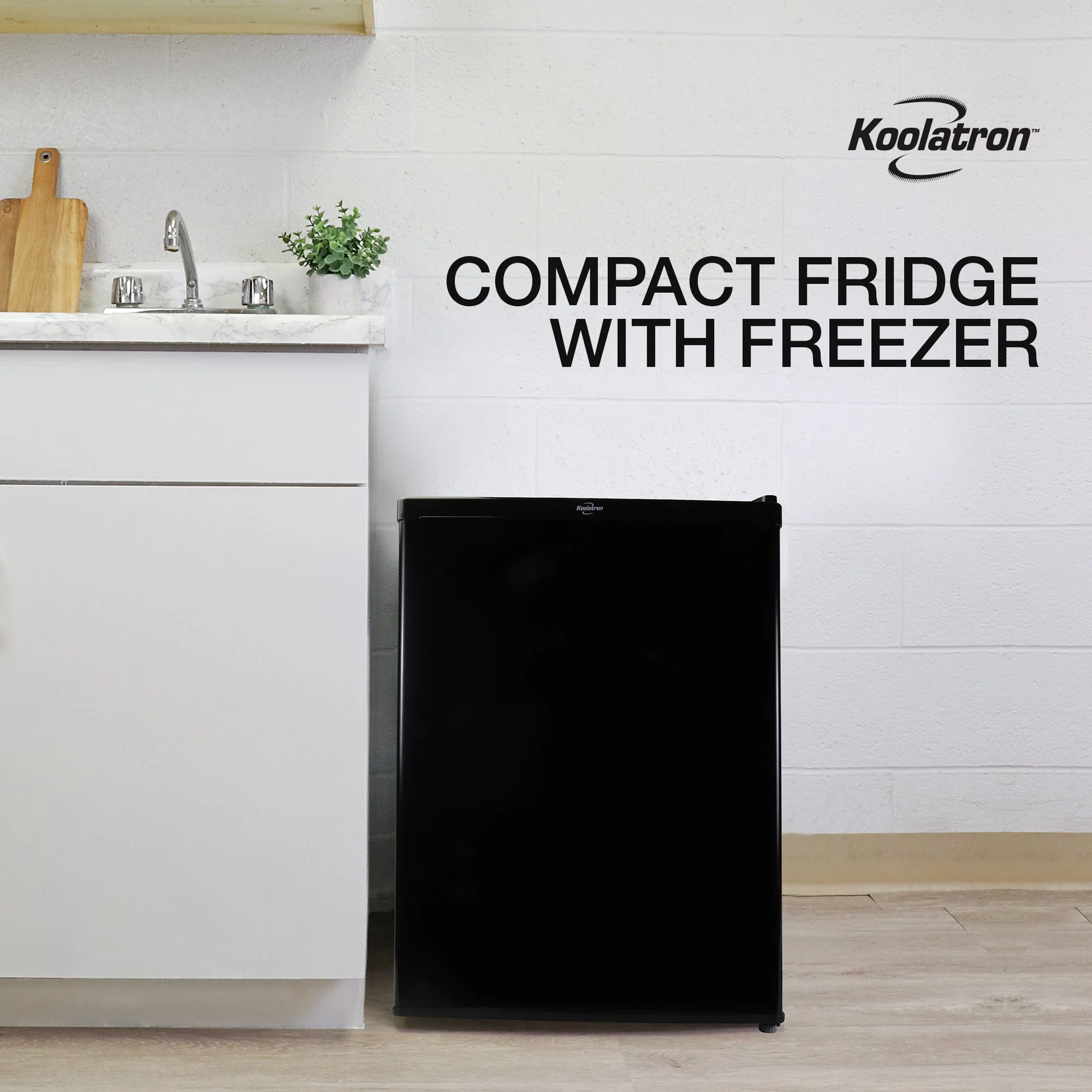 Koolatron Compact Fridge with Freezer, 2.56 cu ft (70L), Black, Space-Saving Flat Back, Reversible Door, for Snacks, Frozen Meals, Beverages, Beer, Den, Dorm, Office, Rec Room, Home Bar