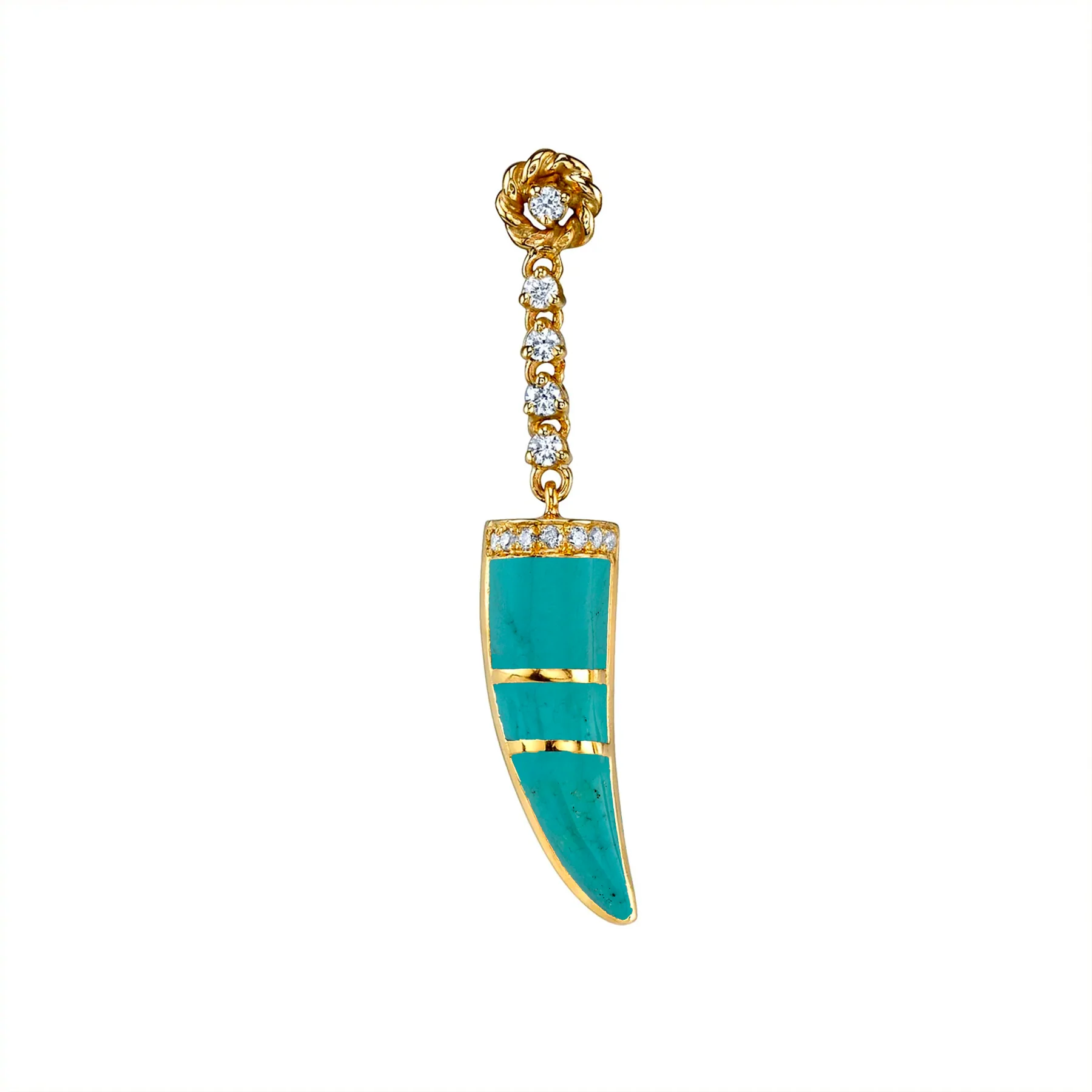 Stone Horn Earring - White Diamond and Turquoise / 14k Yellow Gold