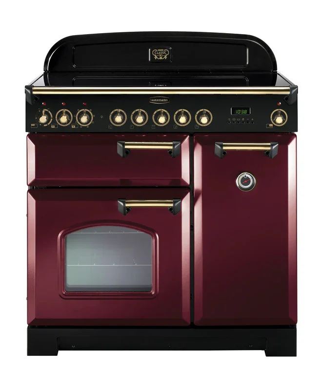 Rangemaster Classic Deluxe 90cm Induction Range Cooker - Bordeaux with Antique Brass Trim | CLDL90EIPBOR/AB1