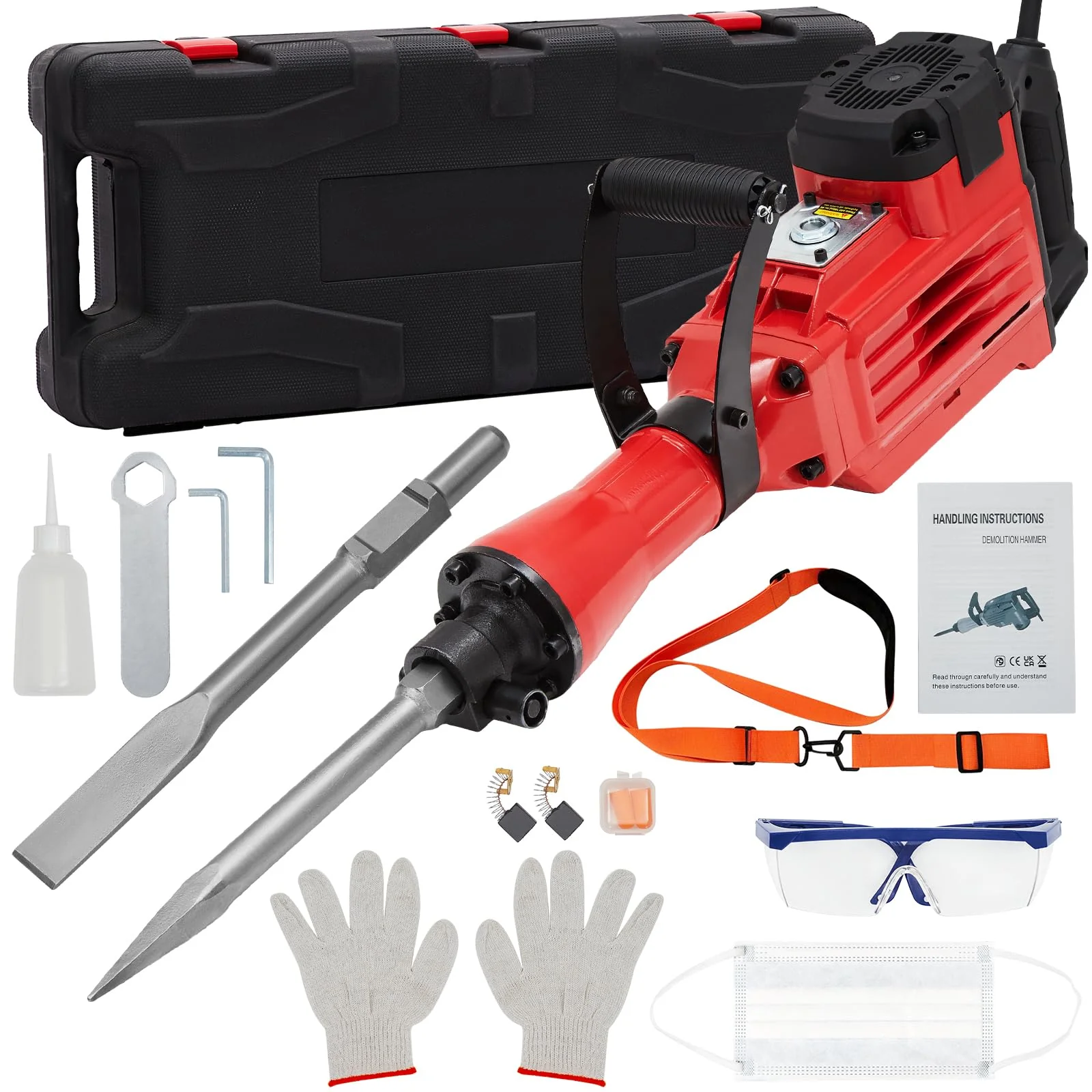 Garvee 1700W Demolition Jack hammer 1700 BPM,3 Bits, w/Case & Gloves