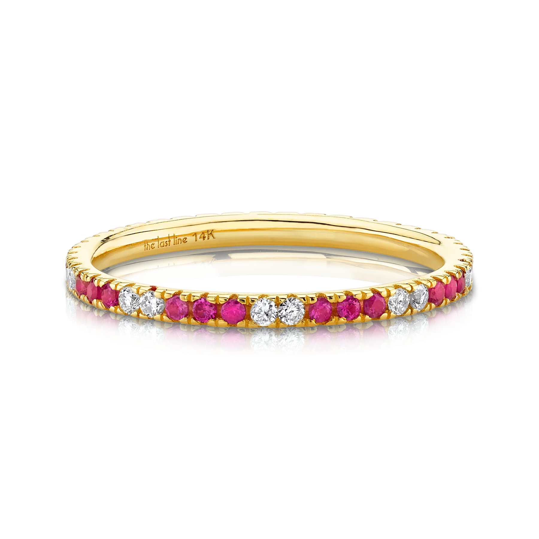 Perfect Eternity Band - White Diamond and Ruby / 14k Yellow Gold