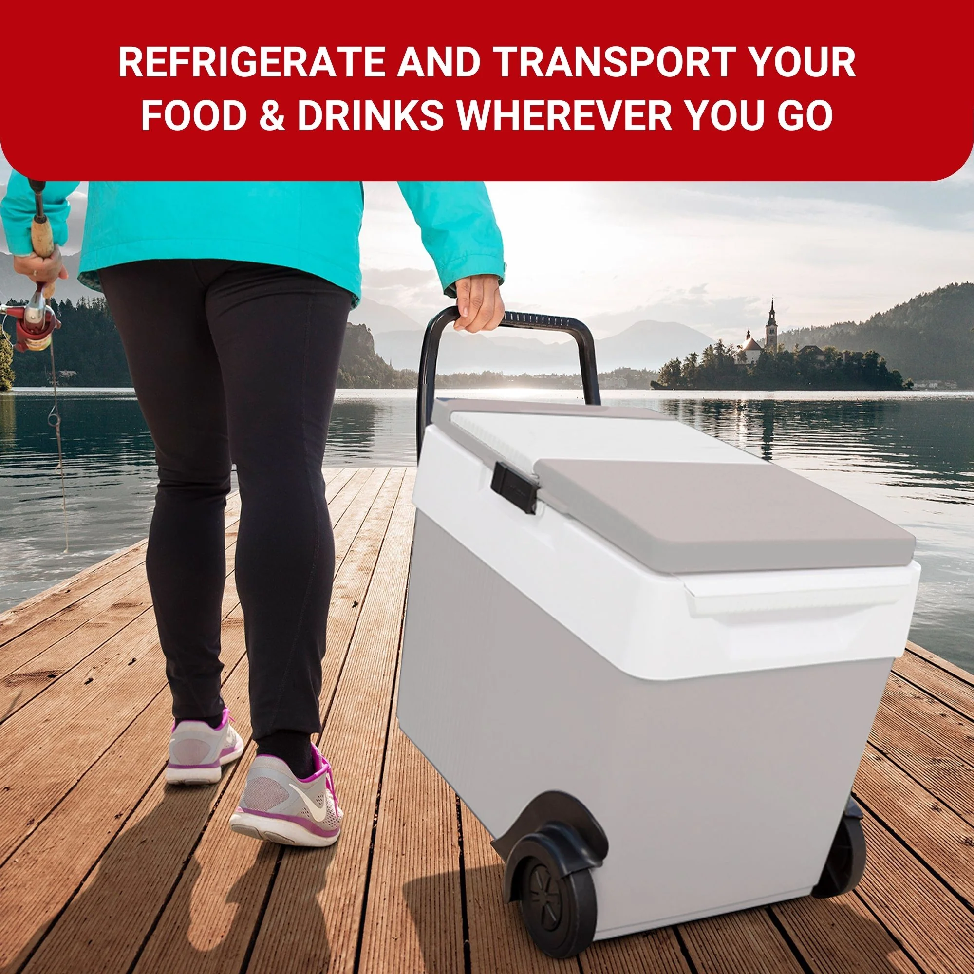 Koolatron Wheeled 12V Electric Cooler/Warmer, 31L (33qt) Rolling Thermoelectric Car Fridge, Dual Opening, 12 Volt DC Connection, Plug In Iceless Refrigerator, For Work Travel Vehicle Truck RV, Gray