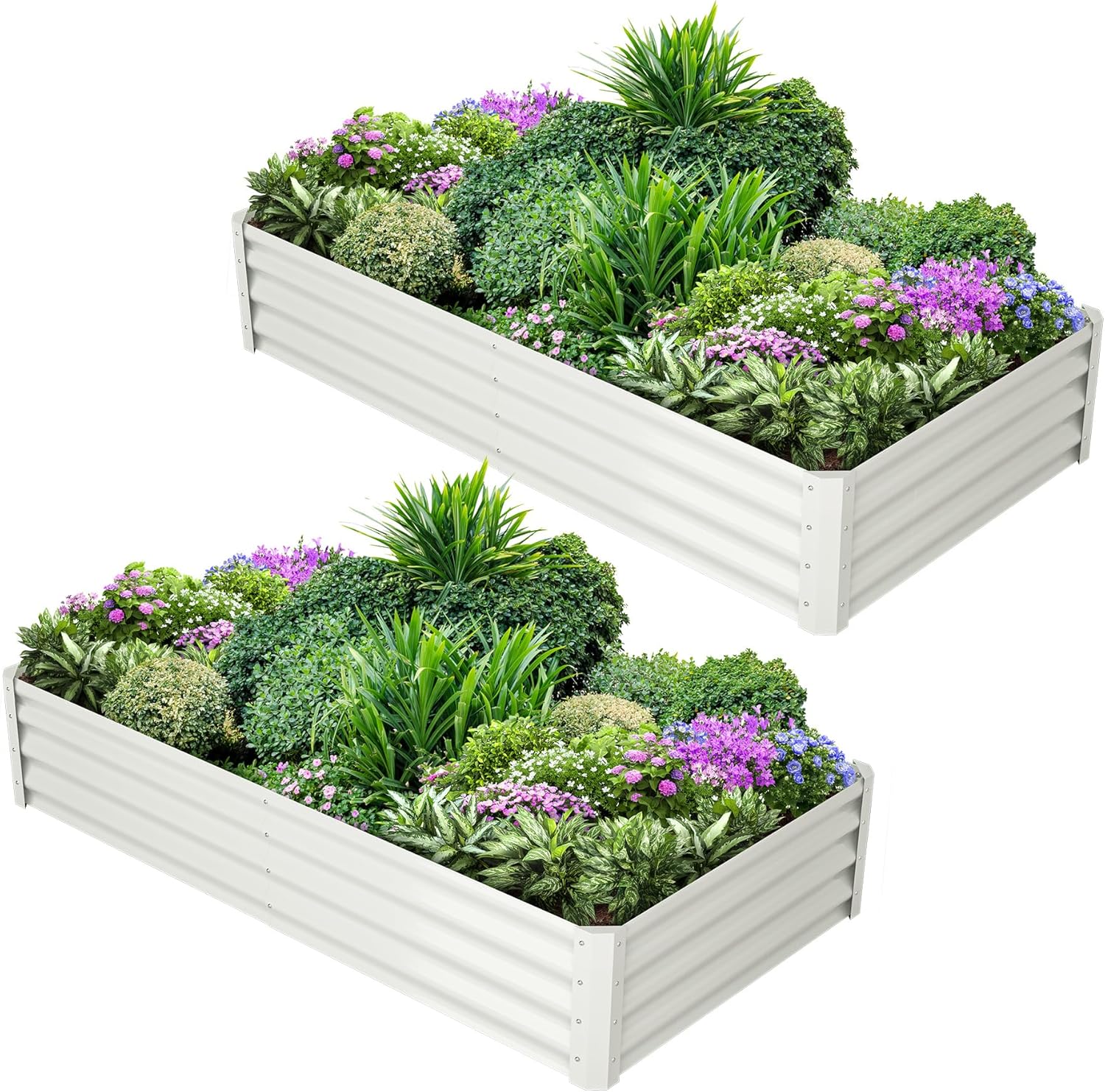 Garvee 2 Pcs 6' X 3' X 1' Raised Garden Bed, Galvanized Planter, Upgraded Quality, Open Base, Safety Edge, Gloves, Outdoor Gardening, White