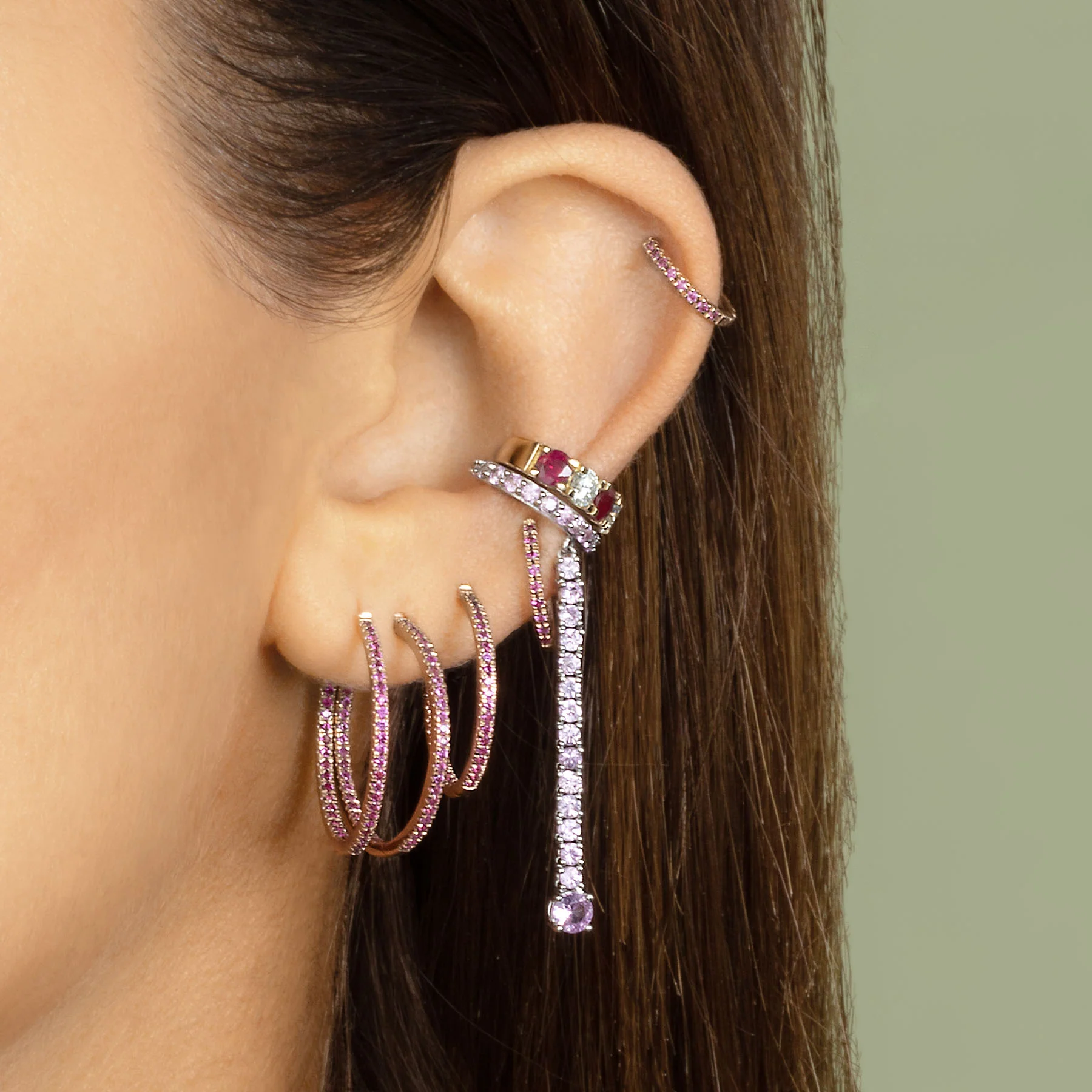 The Large Huggie -?Ruby / 14k Rose Gold