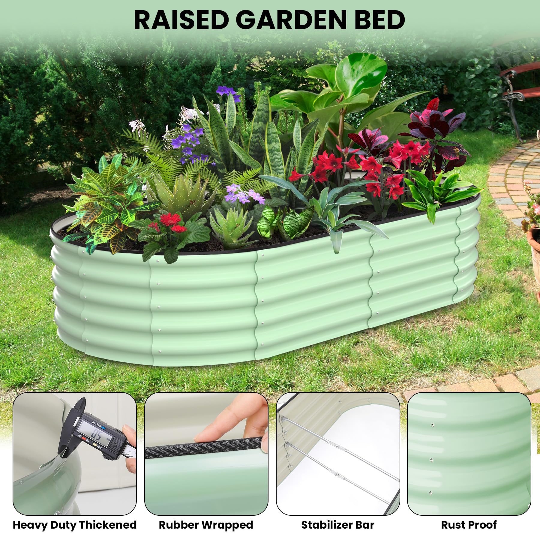 Garvee 2-Pack 6'x3'x2' Oval Galvanized Raised Garden Beds - Open Base Metal Planters, Tool-Free Assembly, Large Outdoor Planter Boxes for Vegetables, Green