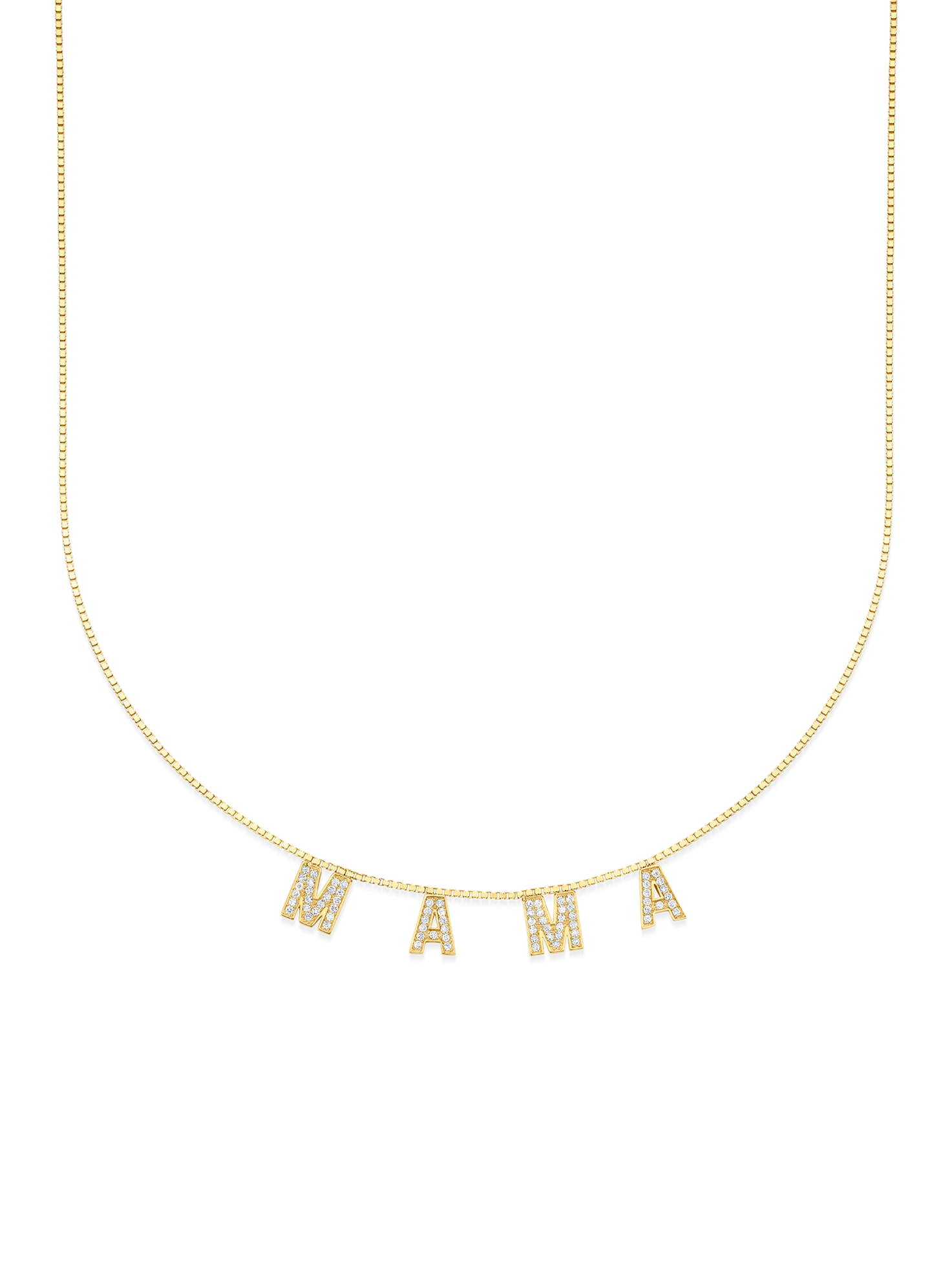 Custom Mama Necklace - White Diamond / 14k Yellow Gold