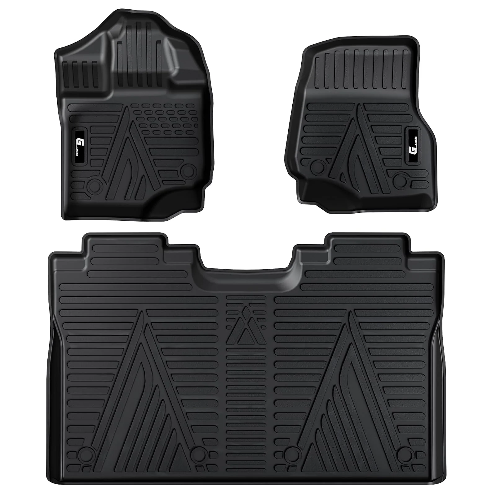 Garvee 2 TPE 3D Floor Mats for 2015-2024 Ford F-150 SuperCrew Cab, Custom Fit, All Weather, Durable, Raised Edge, Non-Slip, Black