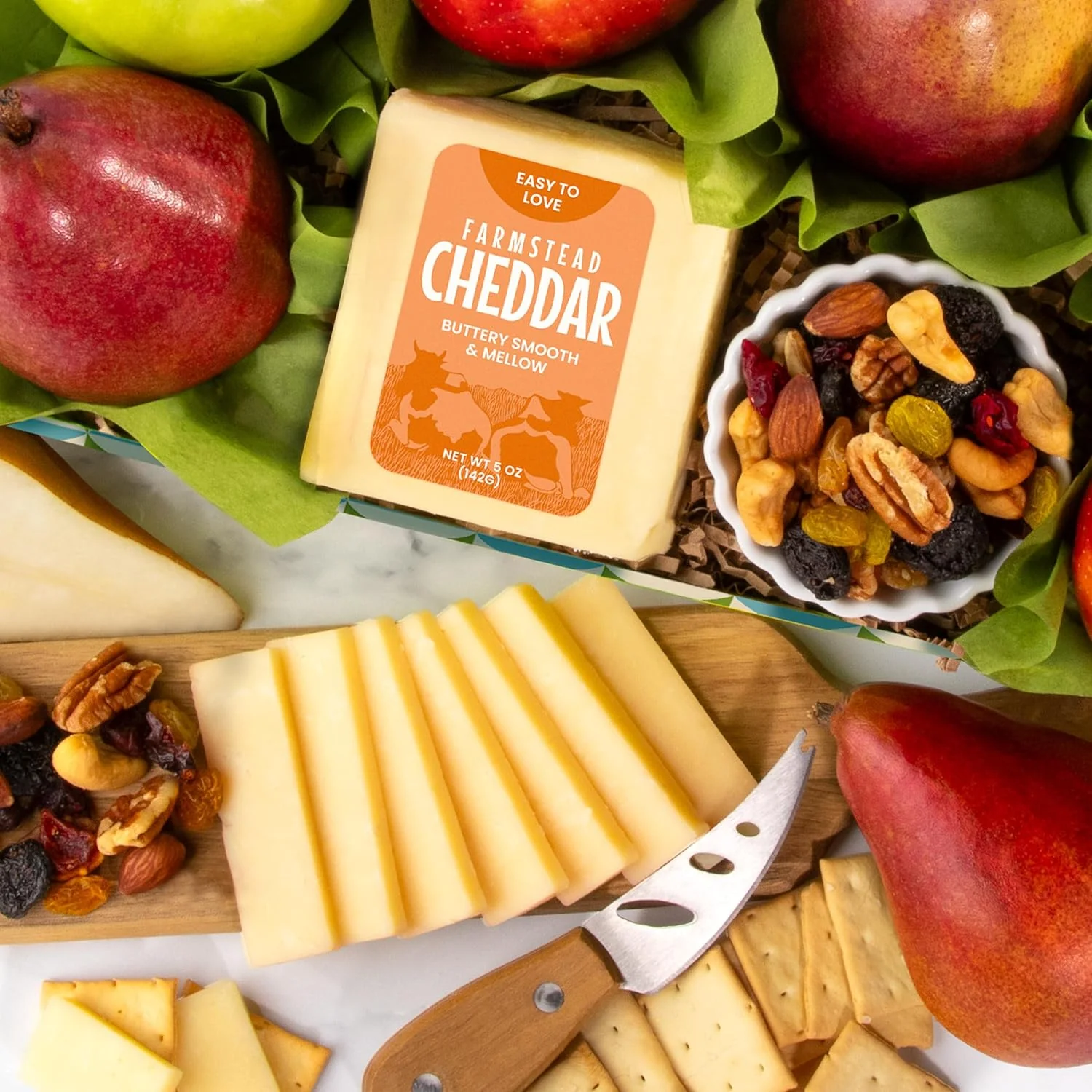 Happy Holidays Fresh Fruit Basket with Cheese and Nuts