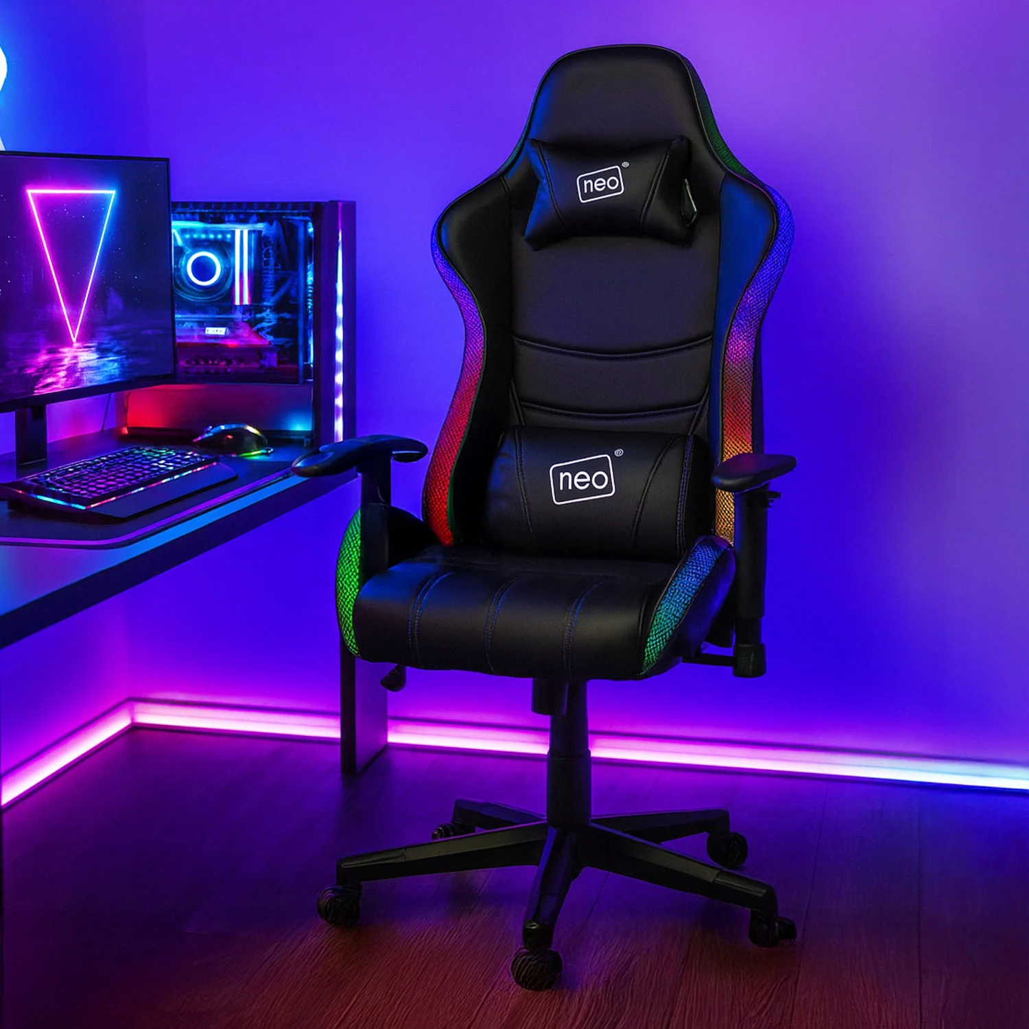 Neo Gaming Chair Black Leather with LED Lights