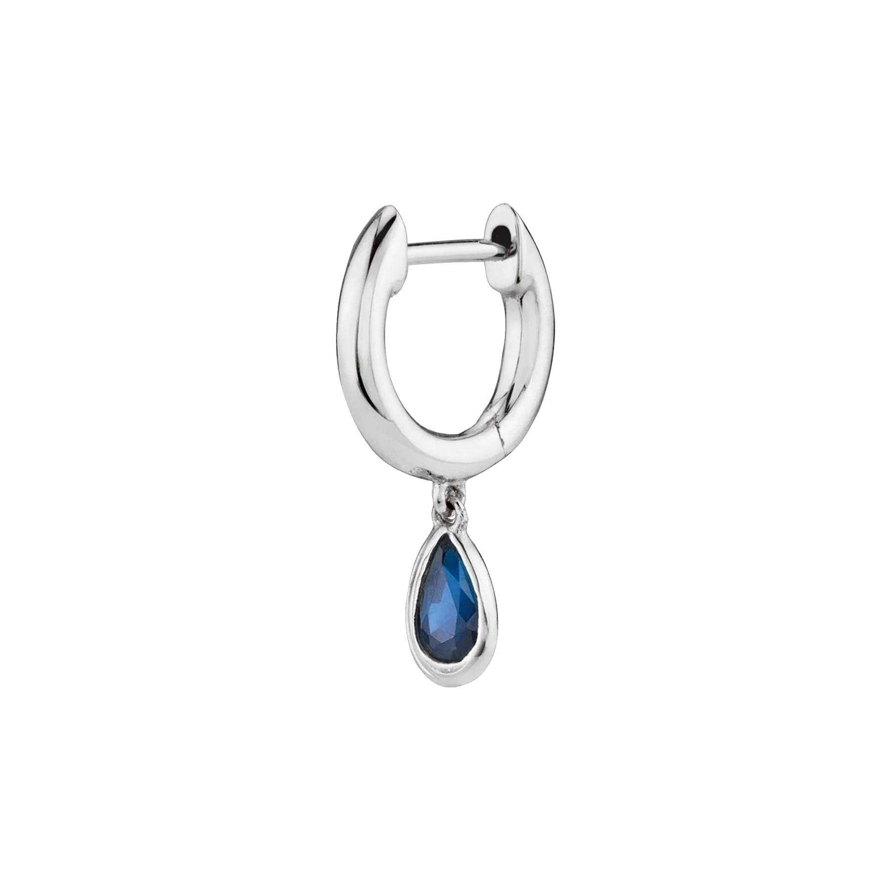 Teardrop Slim Hoop - Blue Sapphire / 14k White Gold