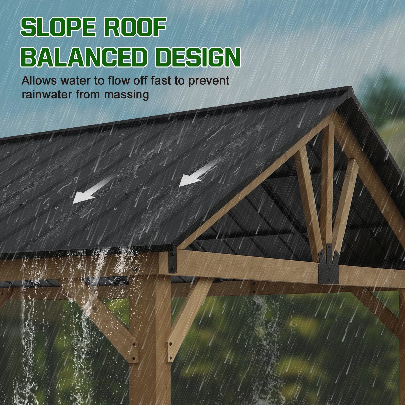 13x15 Hardtop Wood Gazebo,Natural Wood/Black