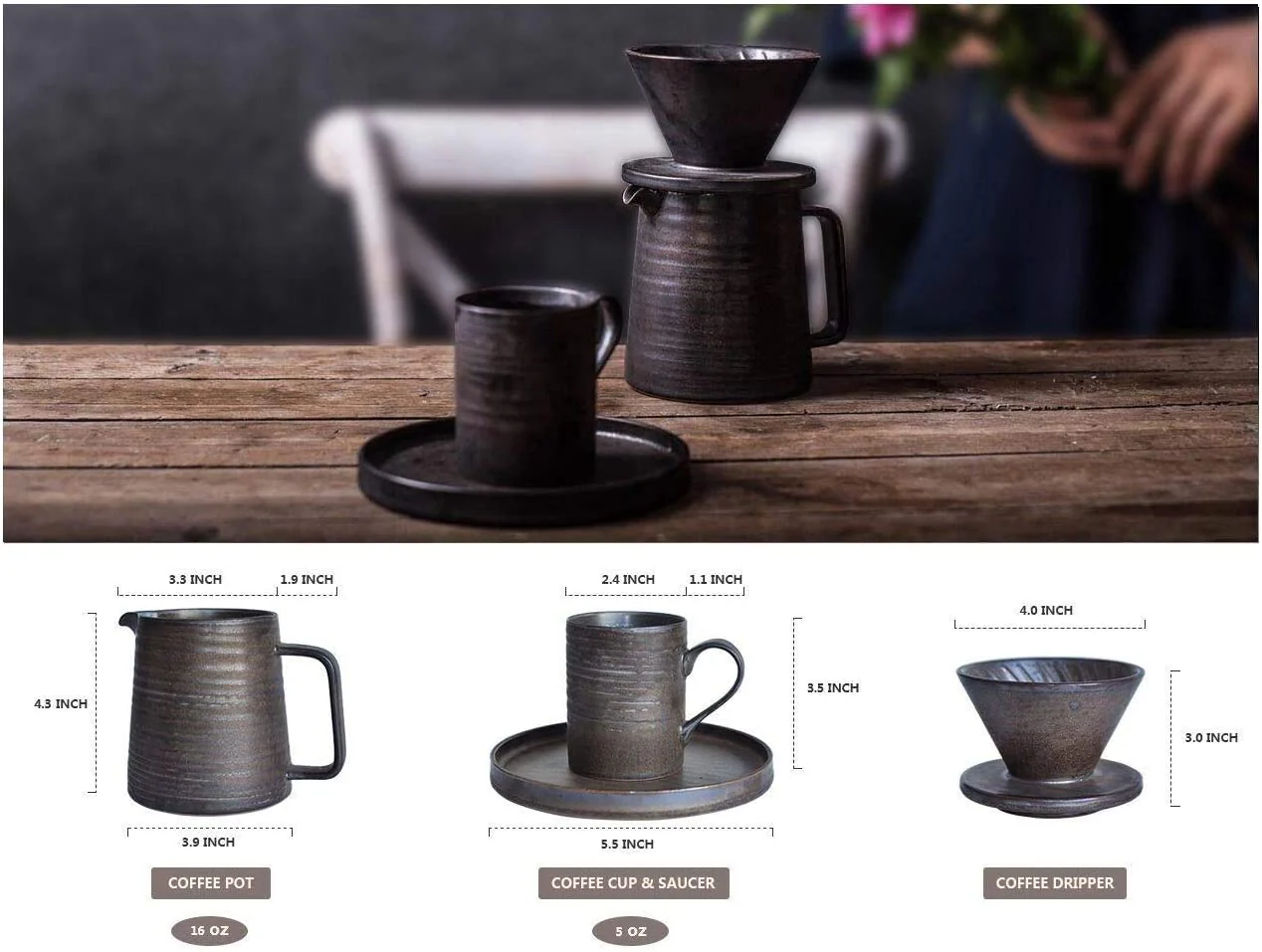 Eco-friendly Pour Over Coffee Maker Cup Set, Ceramic Coffee Brewer Drip, Coffee Percolator