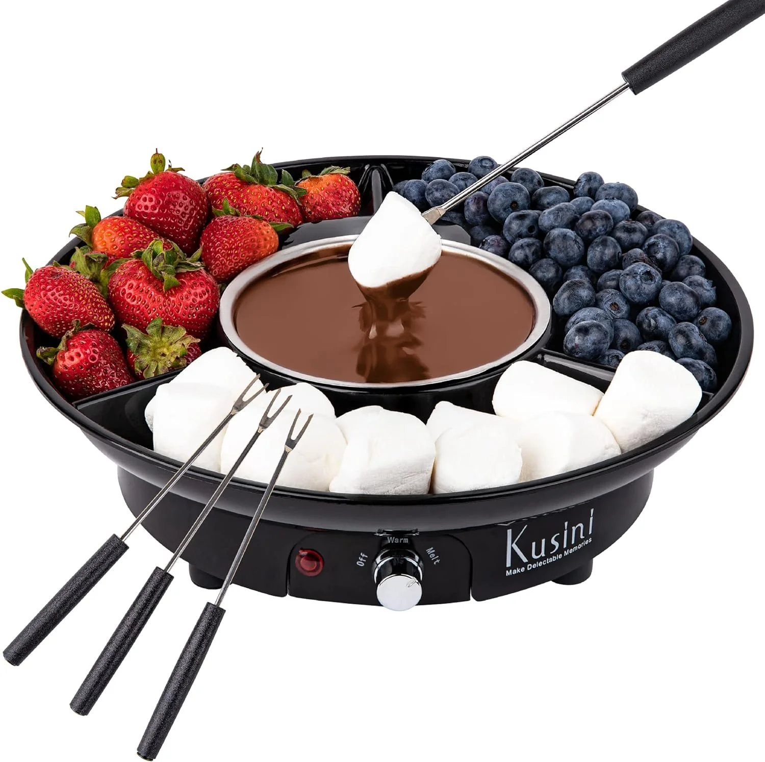 Electric Fondue Pot Set – Chocolate Fondue Kit with Temp Control, Trays & Forks – Perfect for Date or Game Night