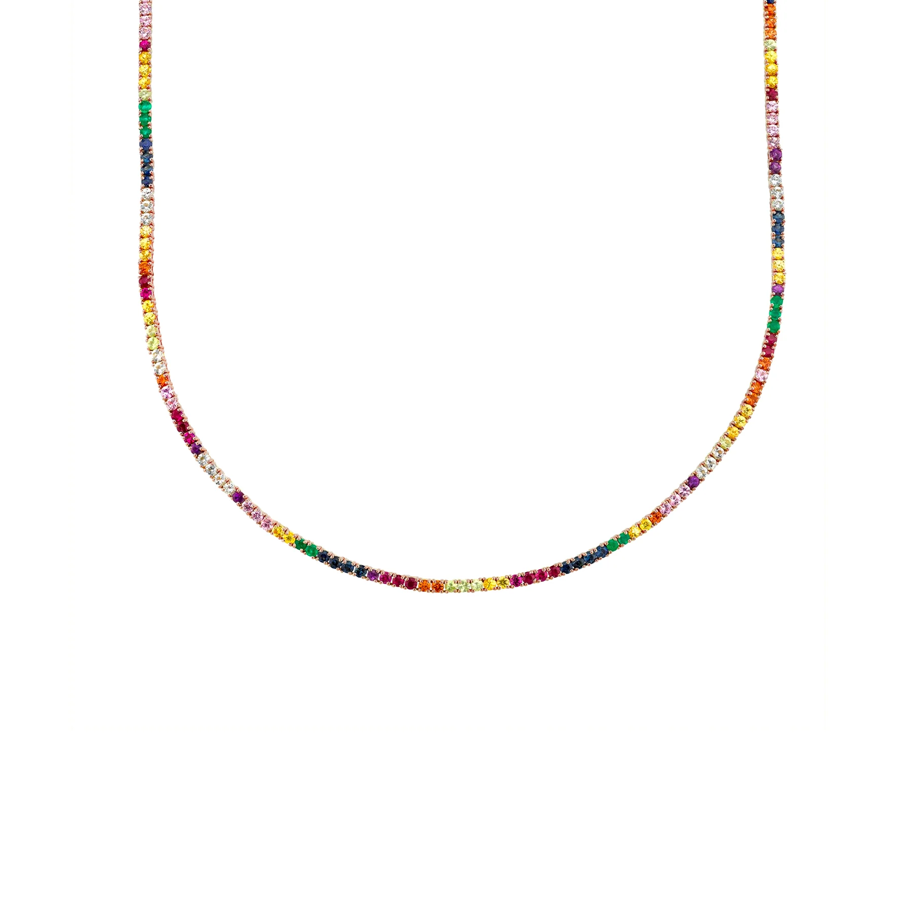Perfect Collar Tennis Necklace - Rainbow / 14k Rose Gold