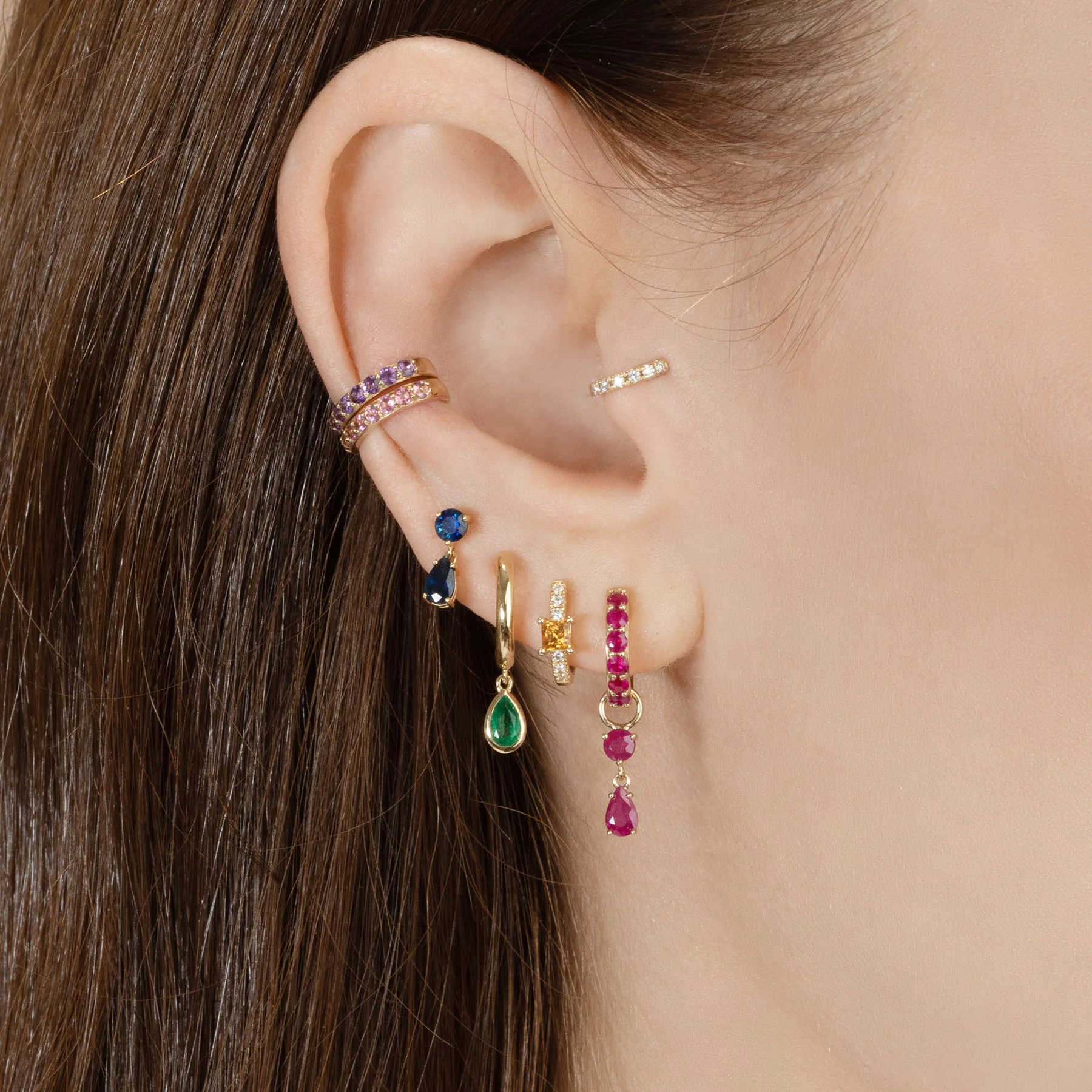 The Tiny Huggie - White Diamond / 14k Yellow Gold