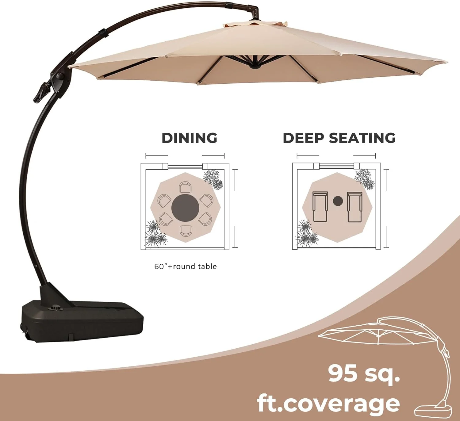 Deluxe Curvy Aluminum Offset Umbrella, Patio Cantilever Umbrella