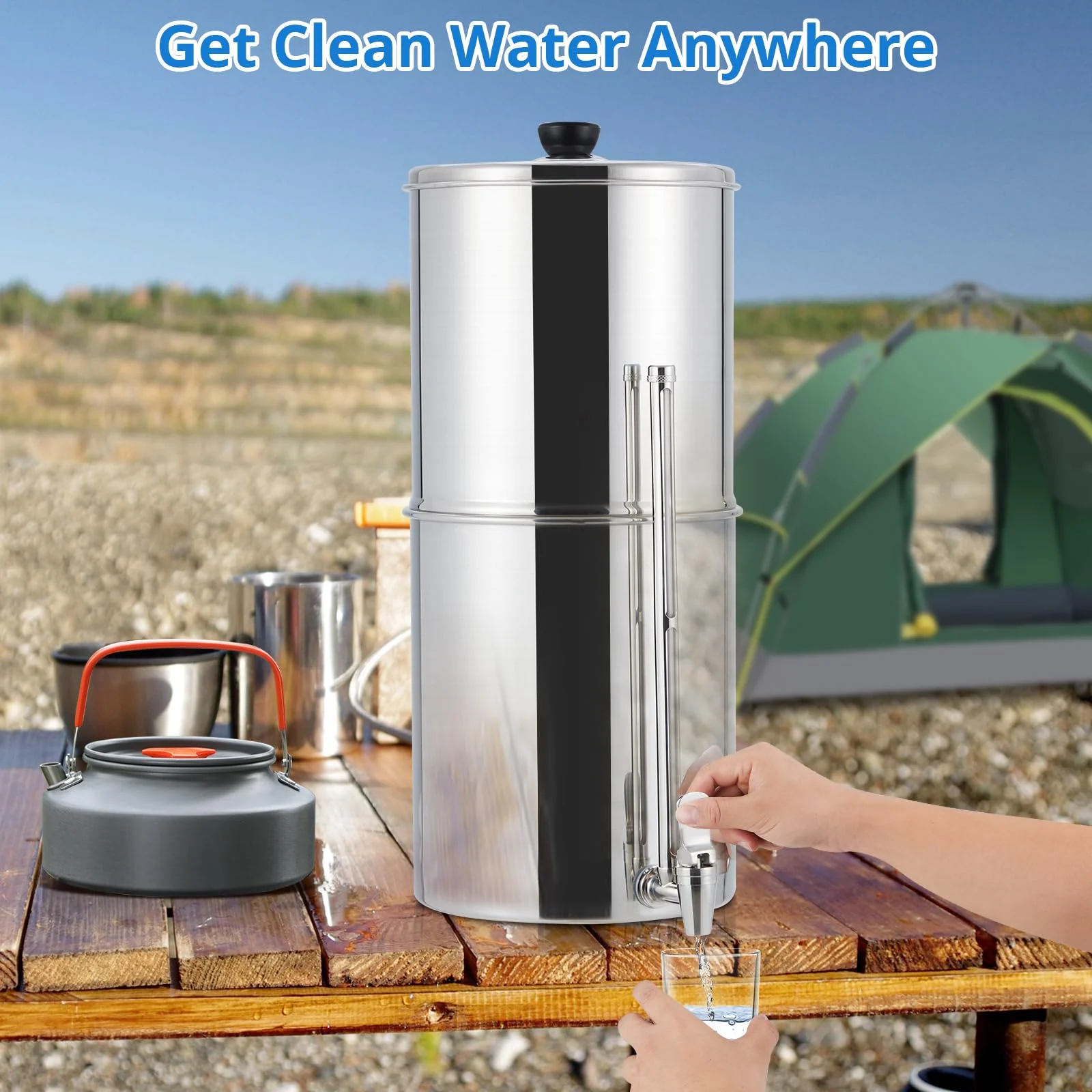 Garvee 2.25G Stainless-Steel Gravity Water Filter System for Camping/Home - Medium Version