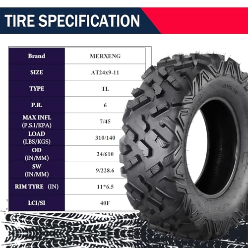 Garvee 18x9.50-8 4PR QD518 ATV Tire - All Terrain 26x11x14 Tires, Rim 14 * 7, OD 26in, SW 11in, Max Load 465lbs each Tire, LCI/SI 54F - QD 18x9.5-8 6PR