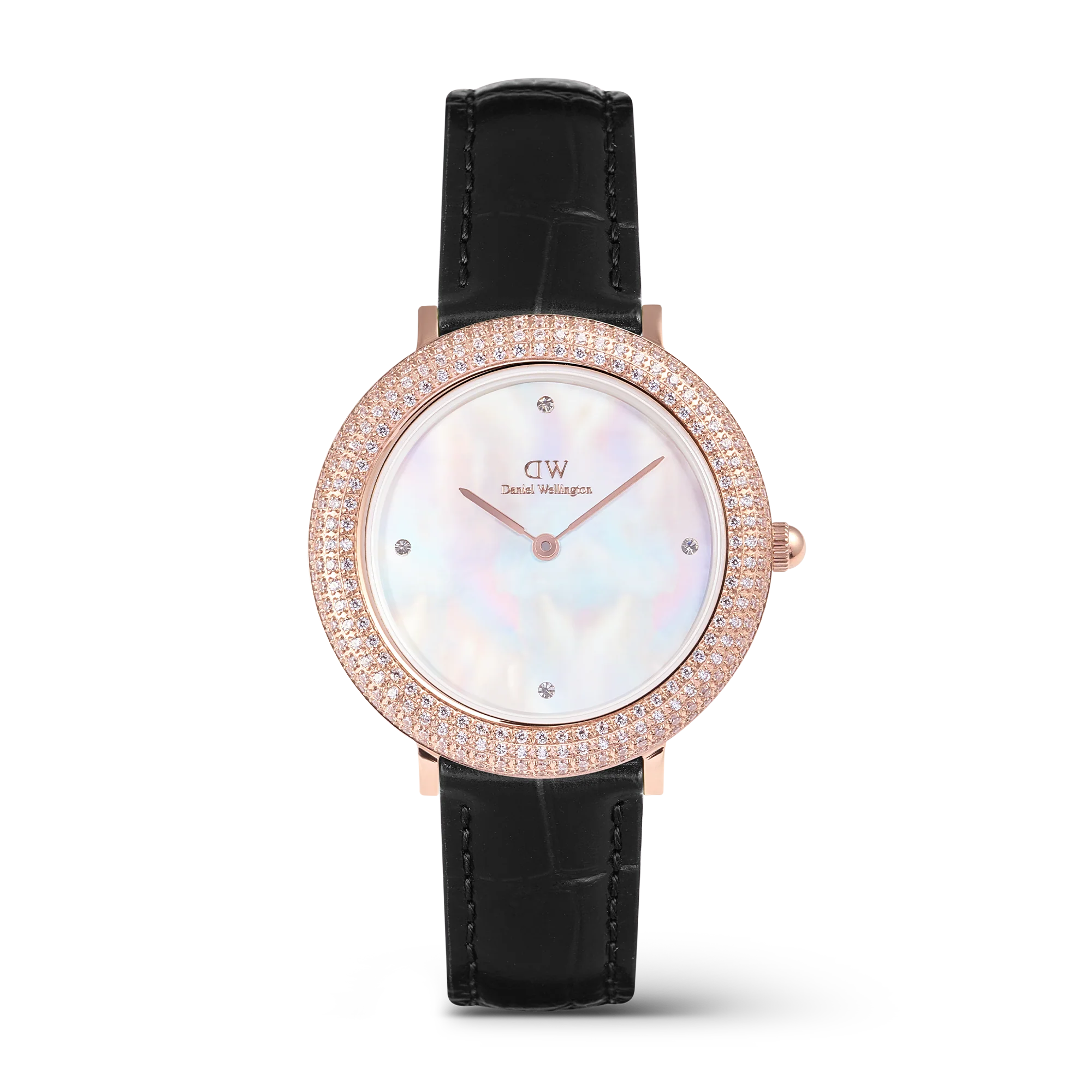 Crystalline Bezel Black Croc Rose Gold