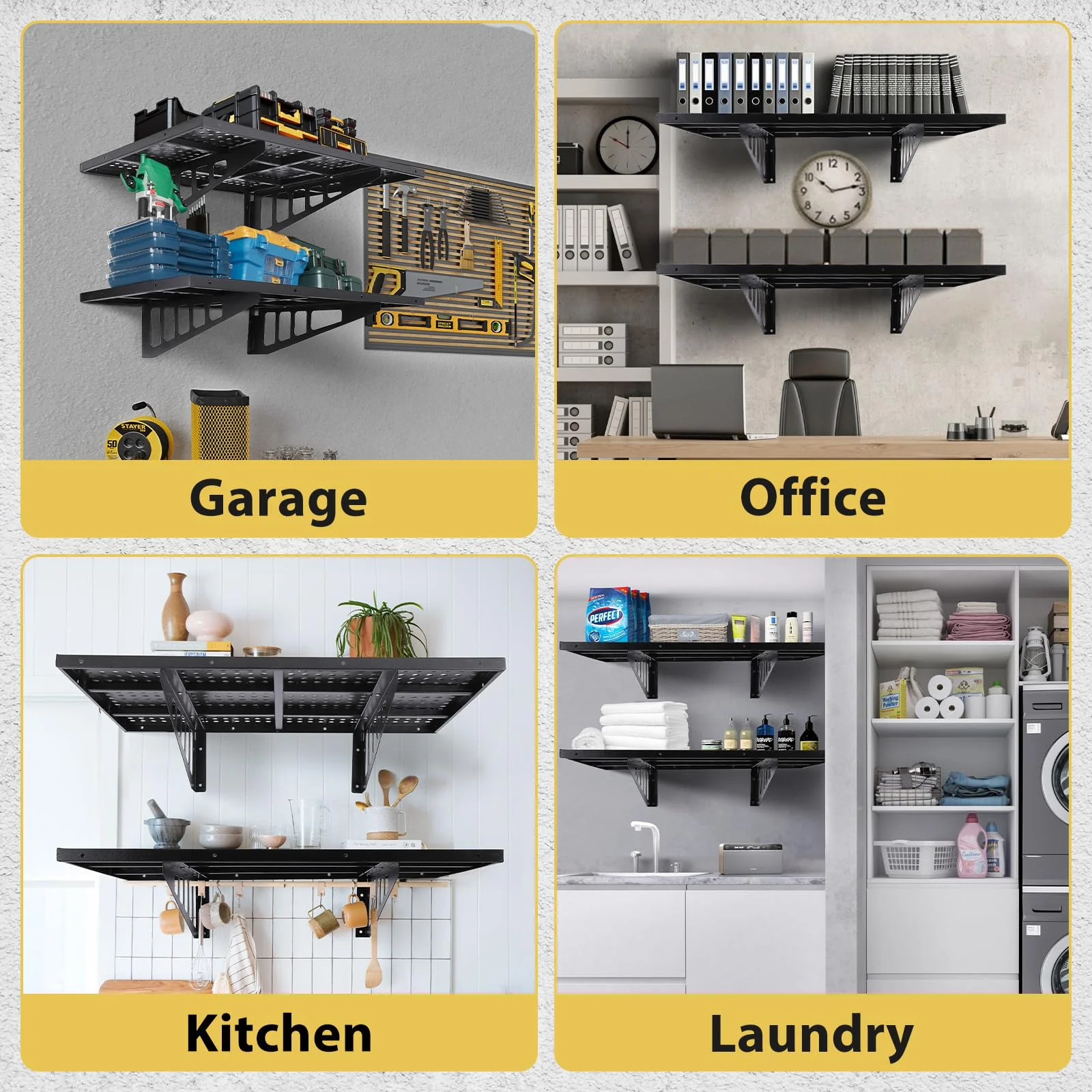 Garvee 2-Pack 2x3ft Garage Wall Shelving, Garage Storage Wall Garage Shelves for Wall Storage, Heavy Duty Garage Storage Rack Wall Mounted Floating Shelves, 560lbs Load Capacity