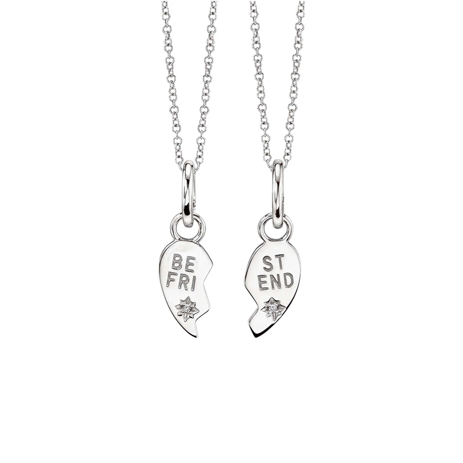 Best Friends Heart Pendant Set - White Diamond / 14k White Gold