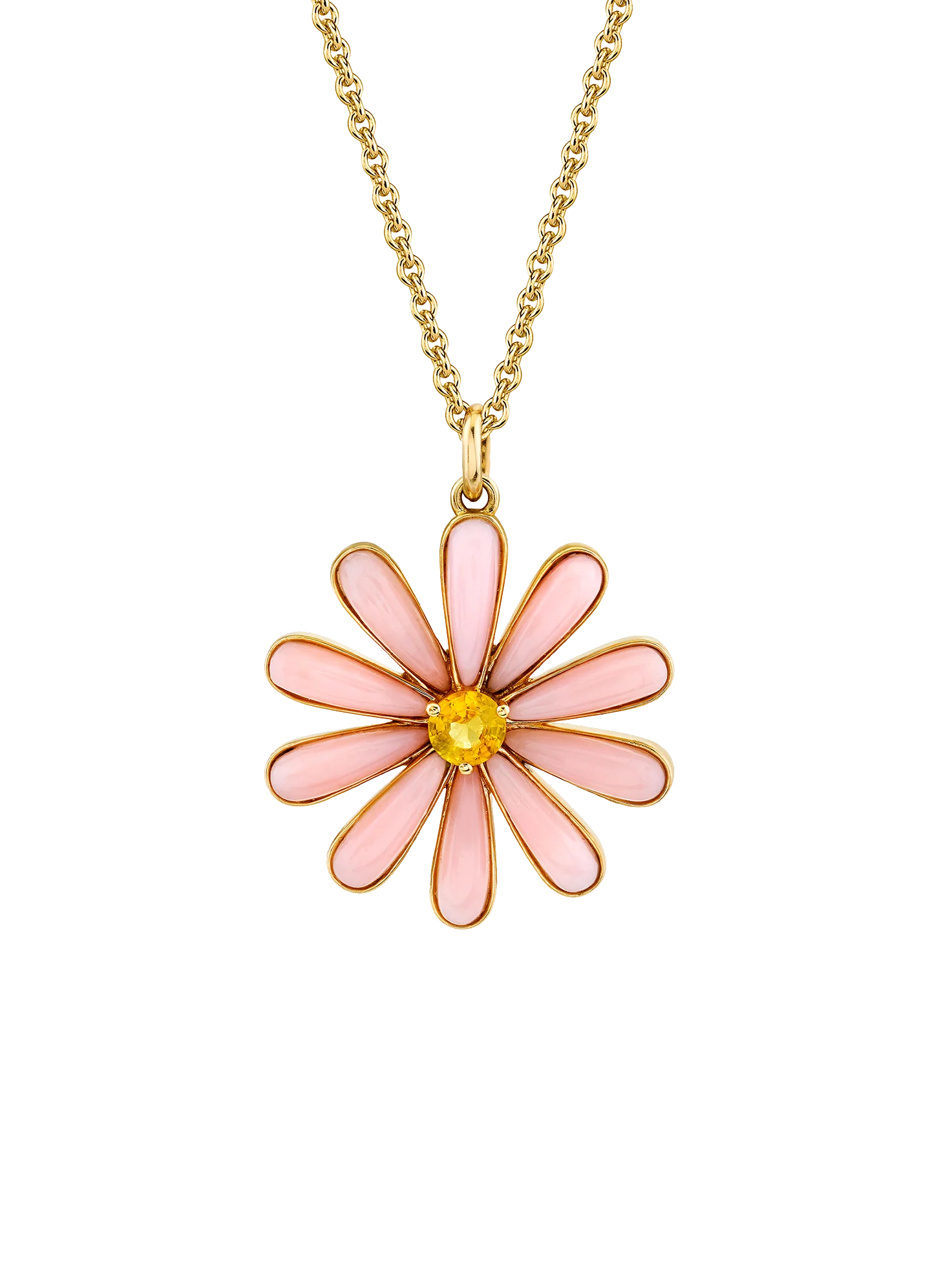 Super Arrow Flower Necklace - Pink Opal / 14k Yellow Gold