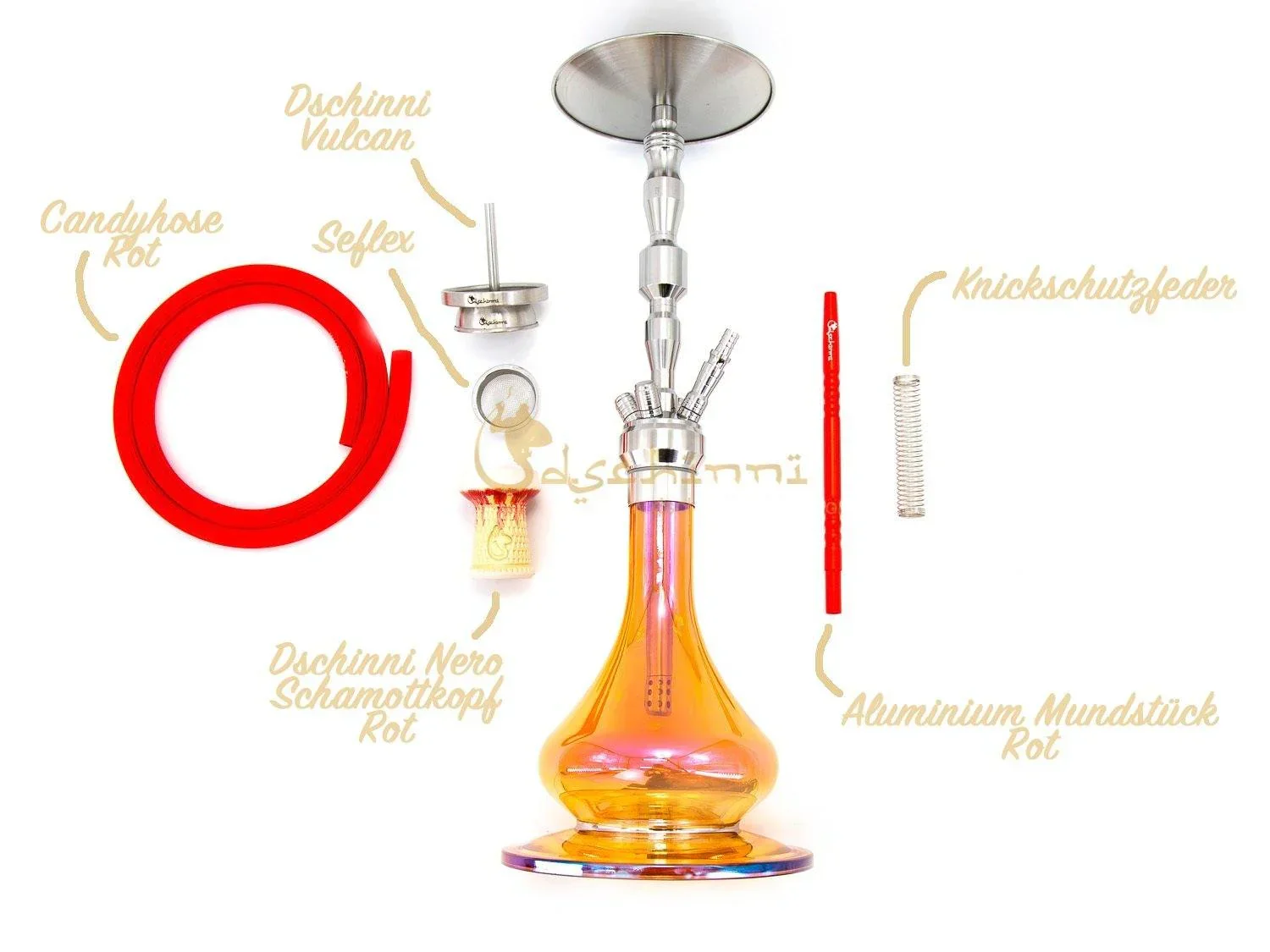 Dschinni Botan Gold Hookah Set (Red-Orange)