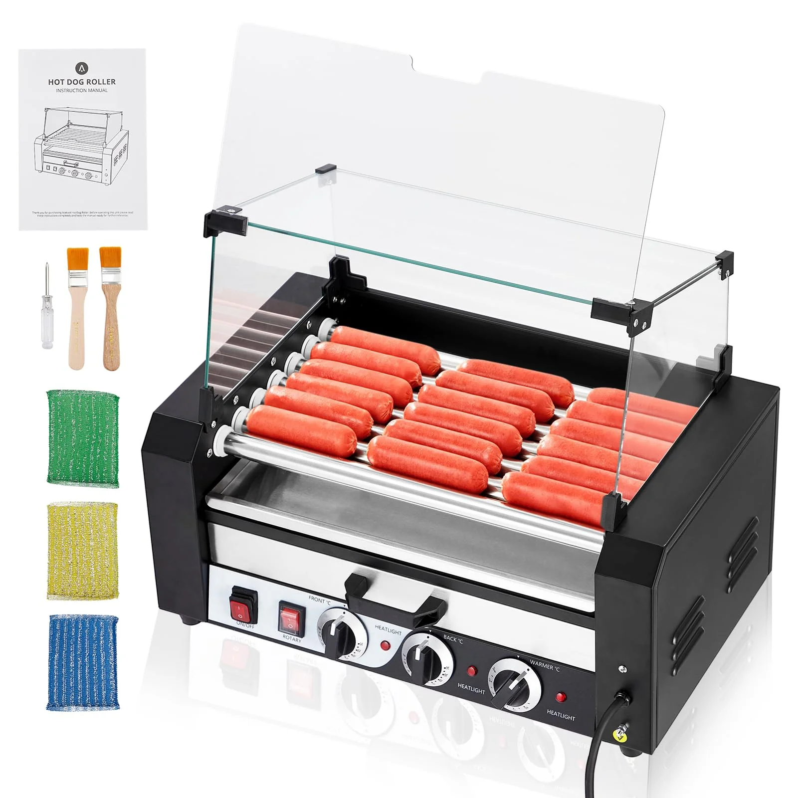 Garvee 18 Capacity 1350W Stainless 7-Roller Sausage Grill Machine