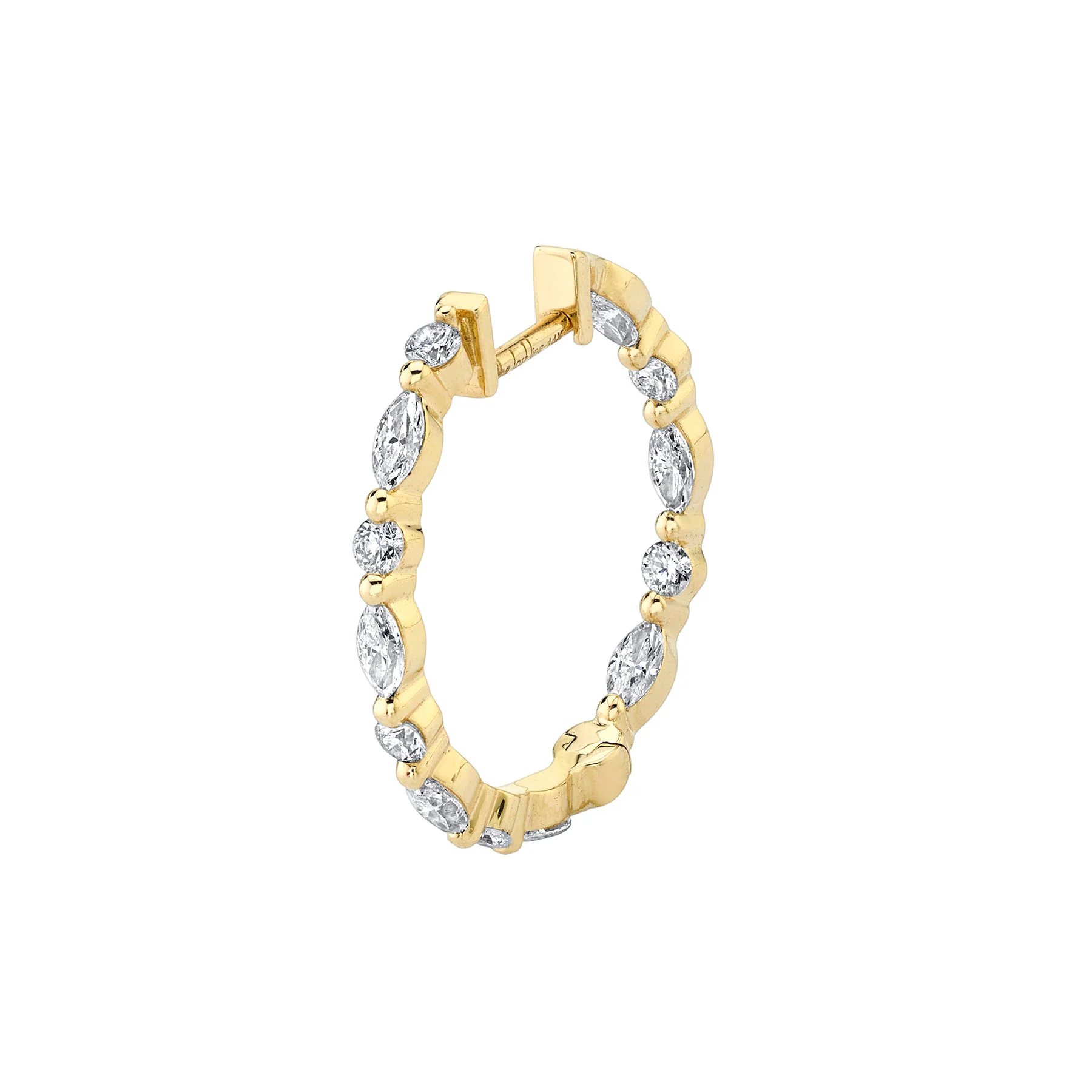 Dot Dash Hoop - White Diamond / 14k Yellow Gold