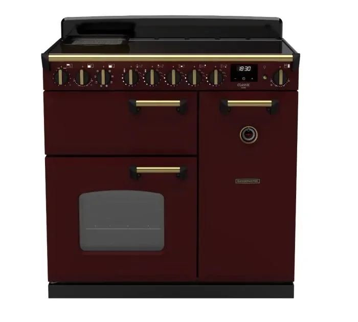 Rangemaster Classic Deluxe 90cm Induction Range Cooker - Bordeaux with Antique Brass Trim | CLDL90EIPBOR/AB1