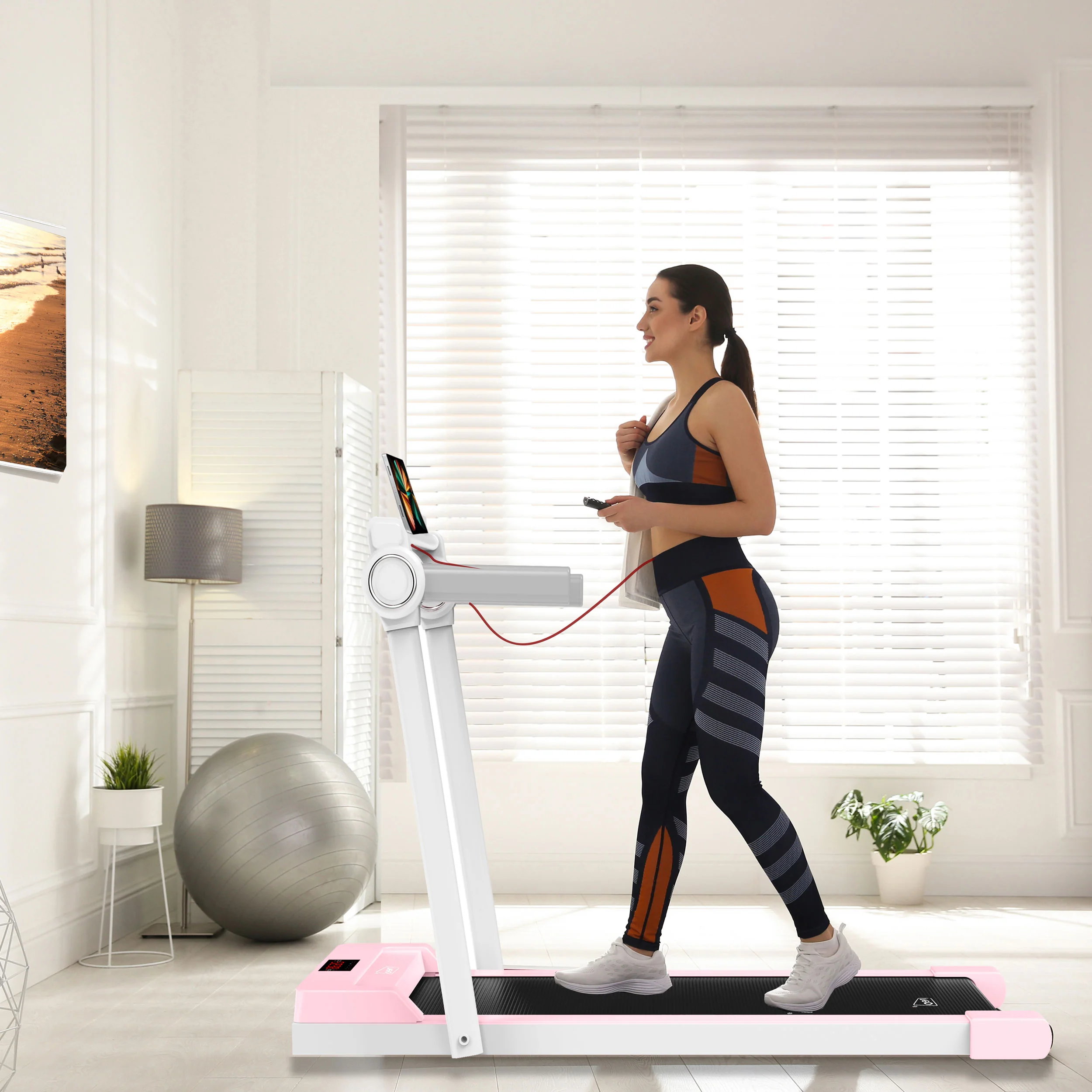 Neo Pink Walking Pad Treadmill with Handrail