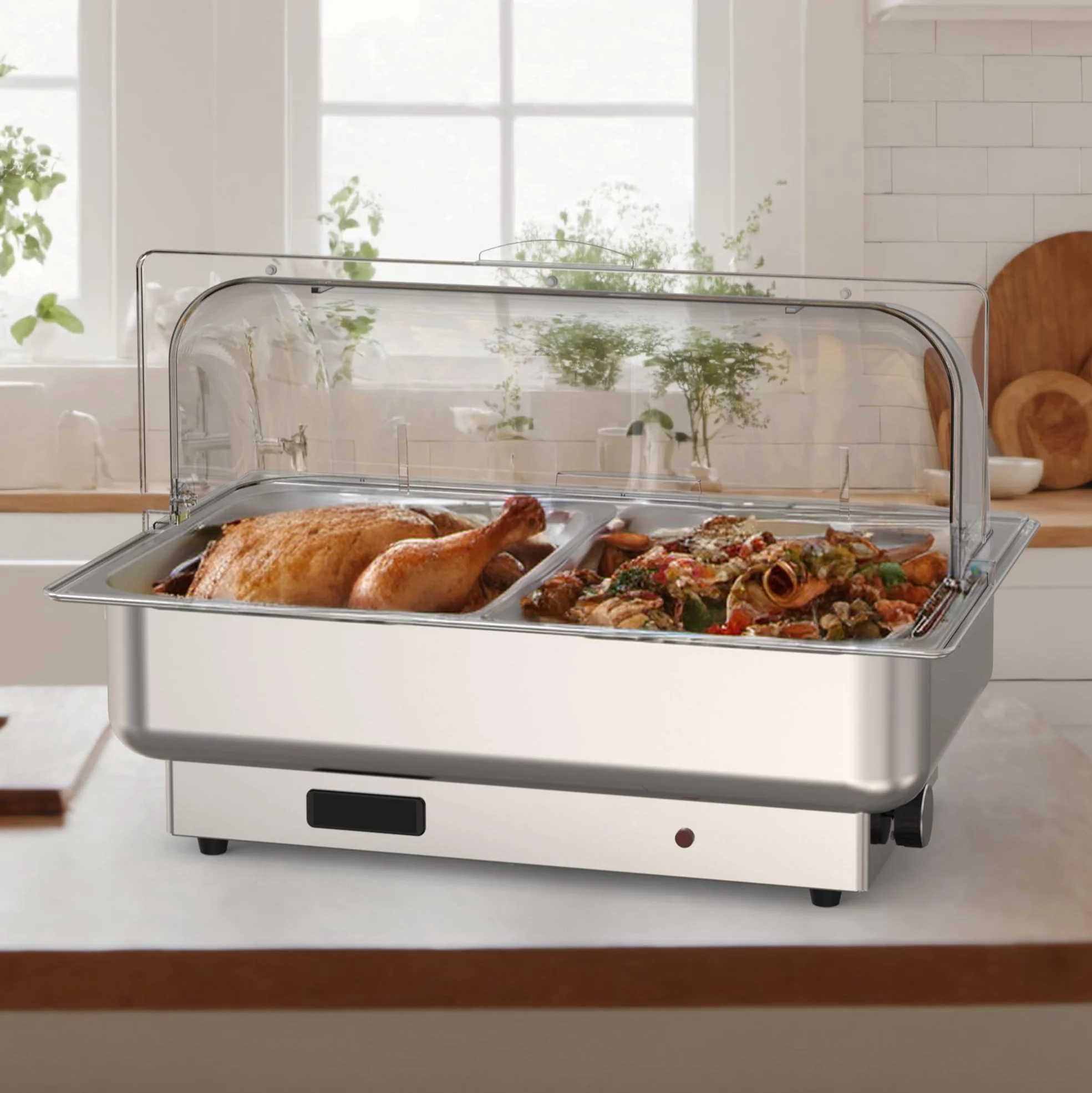 Garvee 2 Pack Electric Chafing Dishes Buffet Set 2 x 4.5 QT Size, NSF Stainless Steel Roll Top Catering Chafer Server Food Warmer with Cover for Party Wedding Banquet